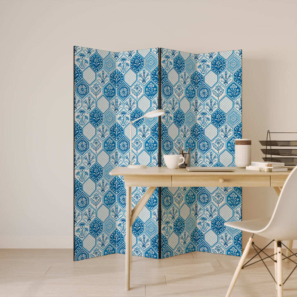 AQUATIC HEXAGON DREAM Decorative 4-Panel Room Divider