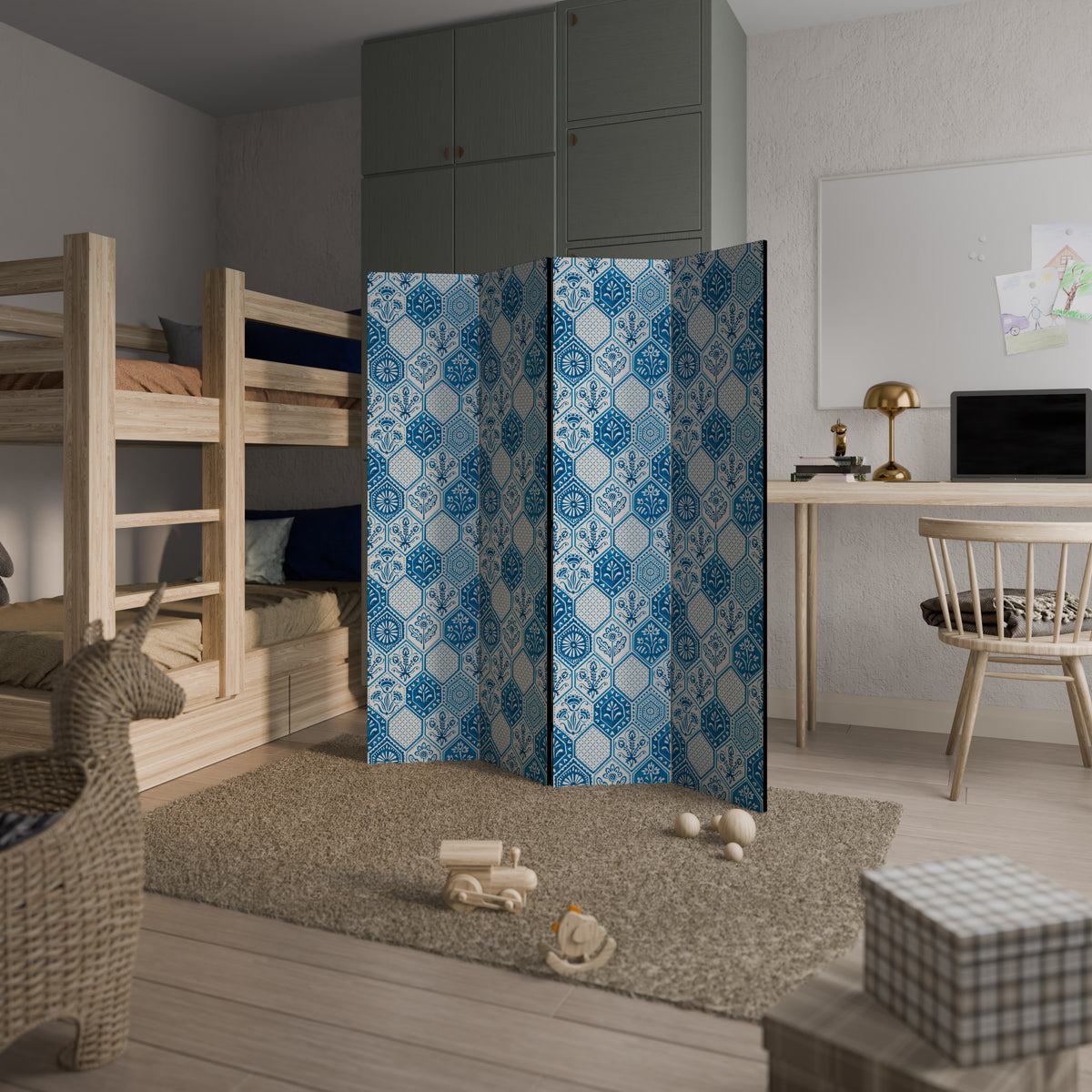 AQUATIC HEXAGON DREAM Biombo de 4 paneles
