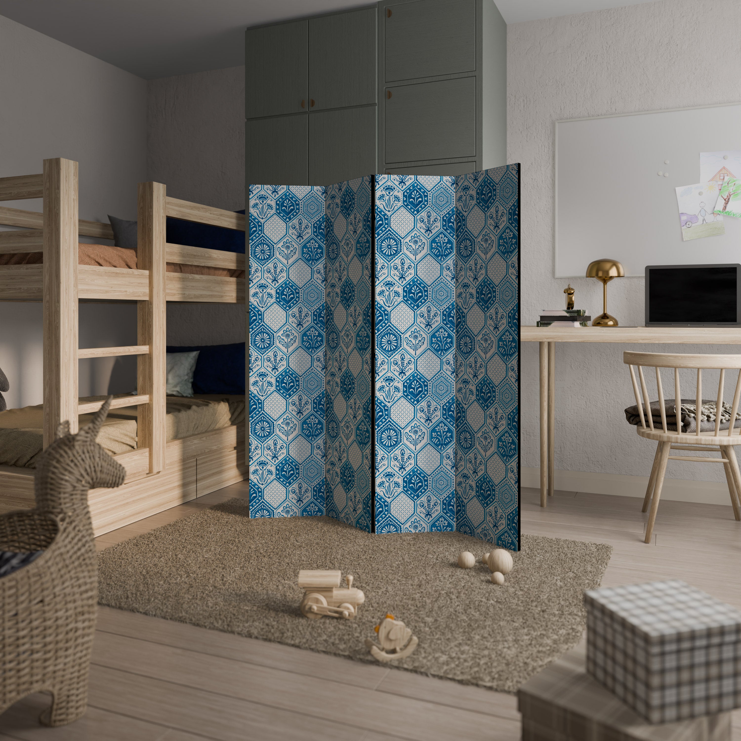 AQUATIC HEXAGON DREAM Decorative 4-Panel Room Divider
