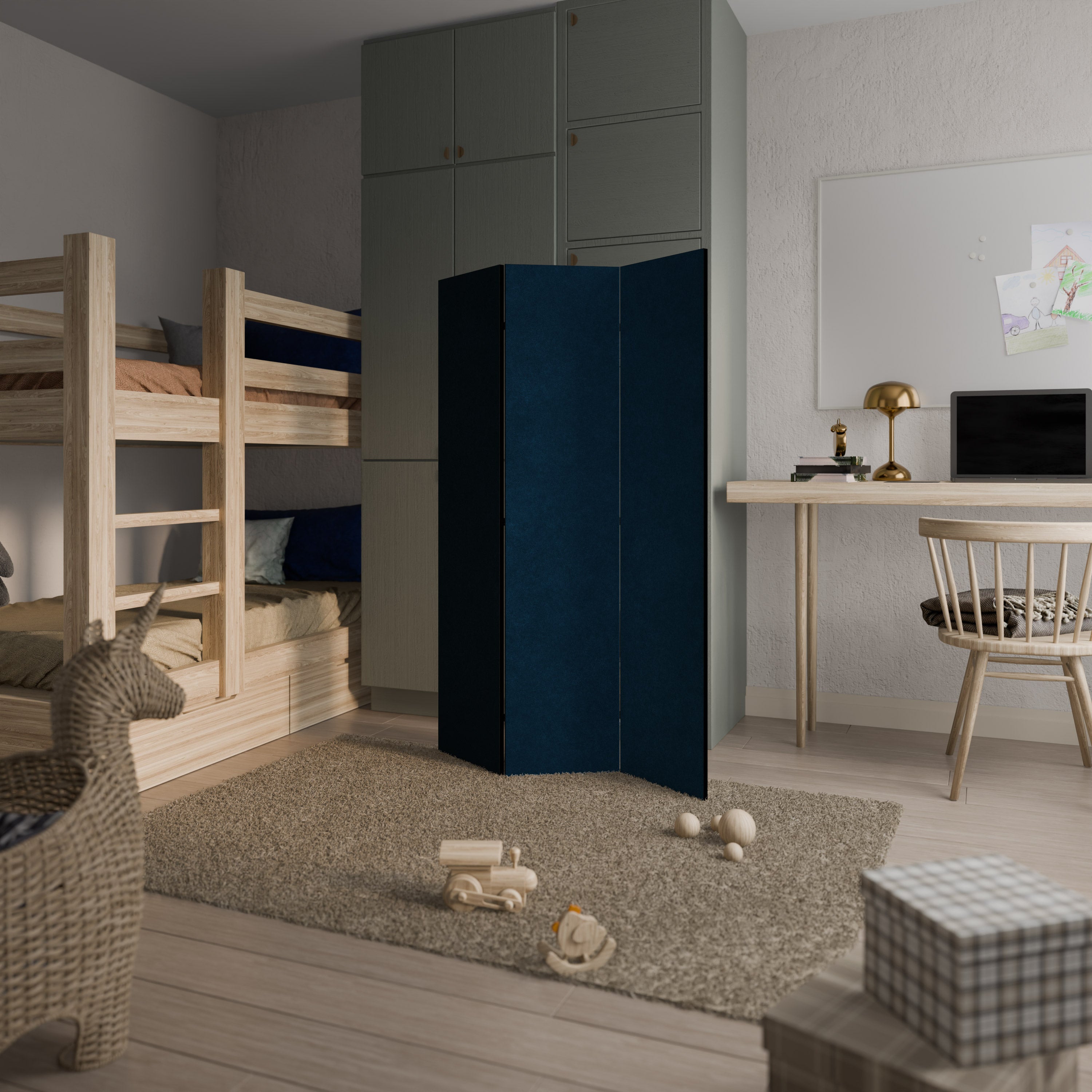 Divisor de ambientes decorativo de 3 paneles SHAKE IT BLUE