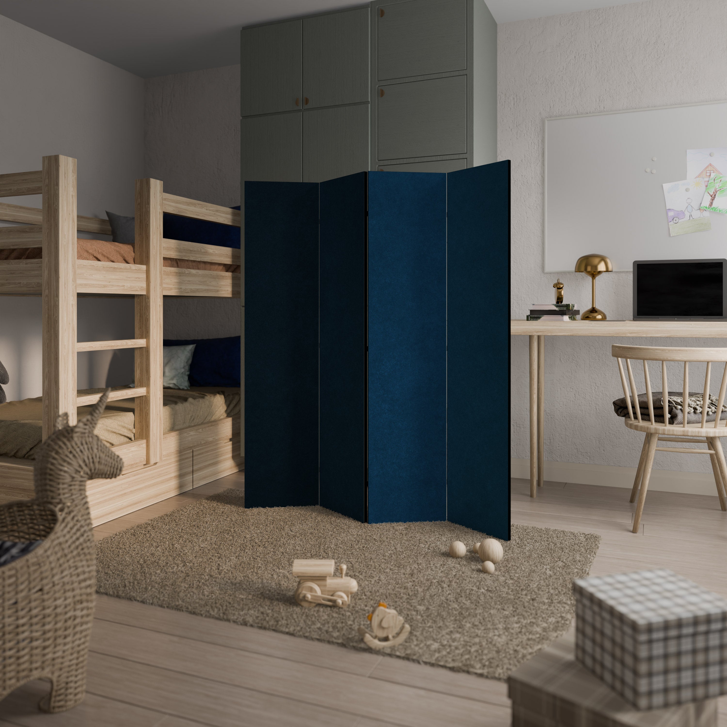 Divisor de ambientes decorativo de 4 paneles SHAKE IT BLUE