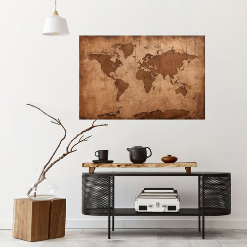 AGED WORLD MAP Peel and Stick Horizontal Poster