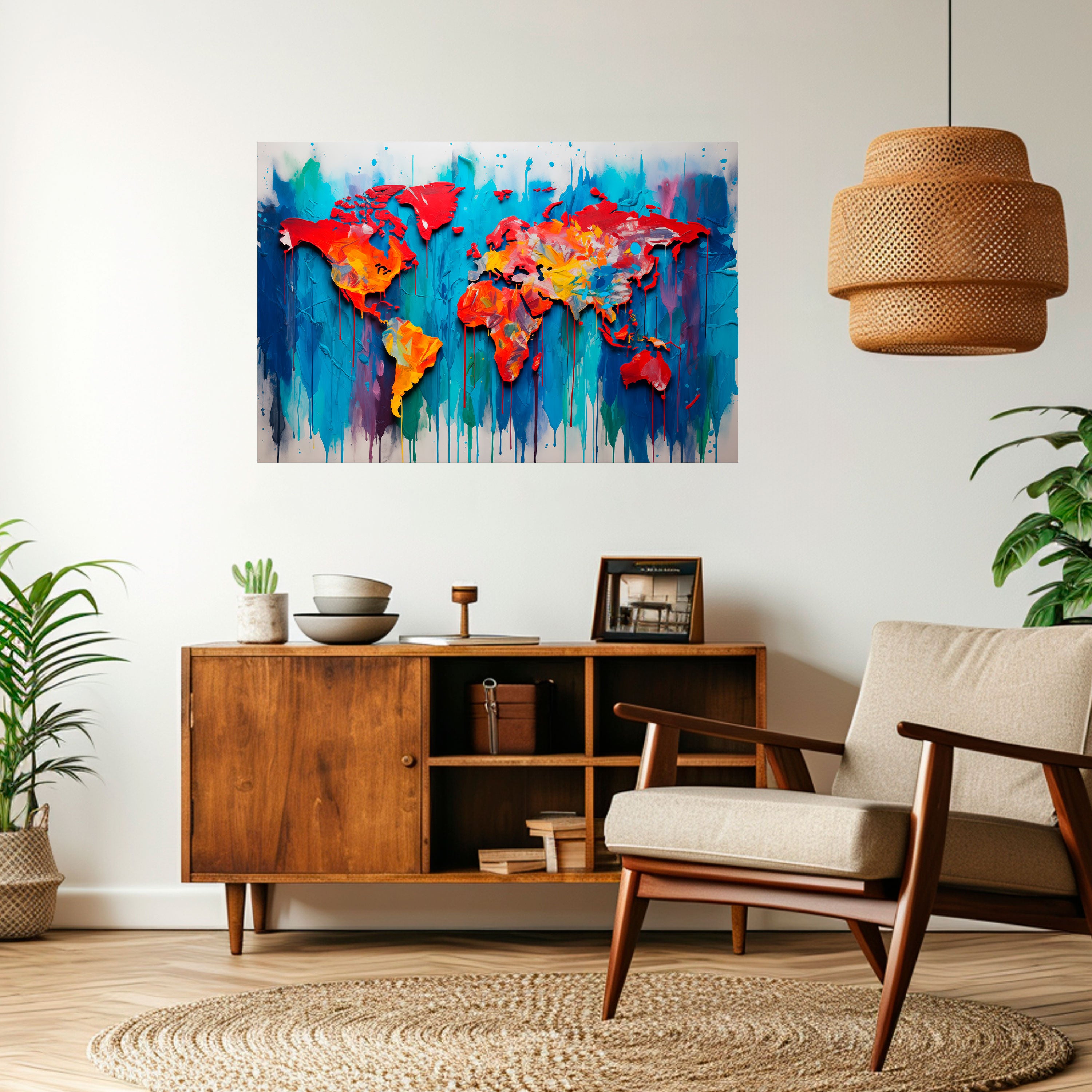 Póster horizontal autoadhesivo con mapa del mundo colorido