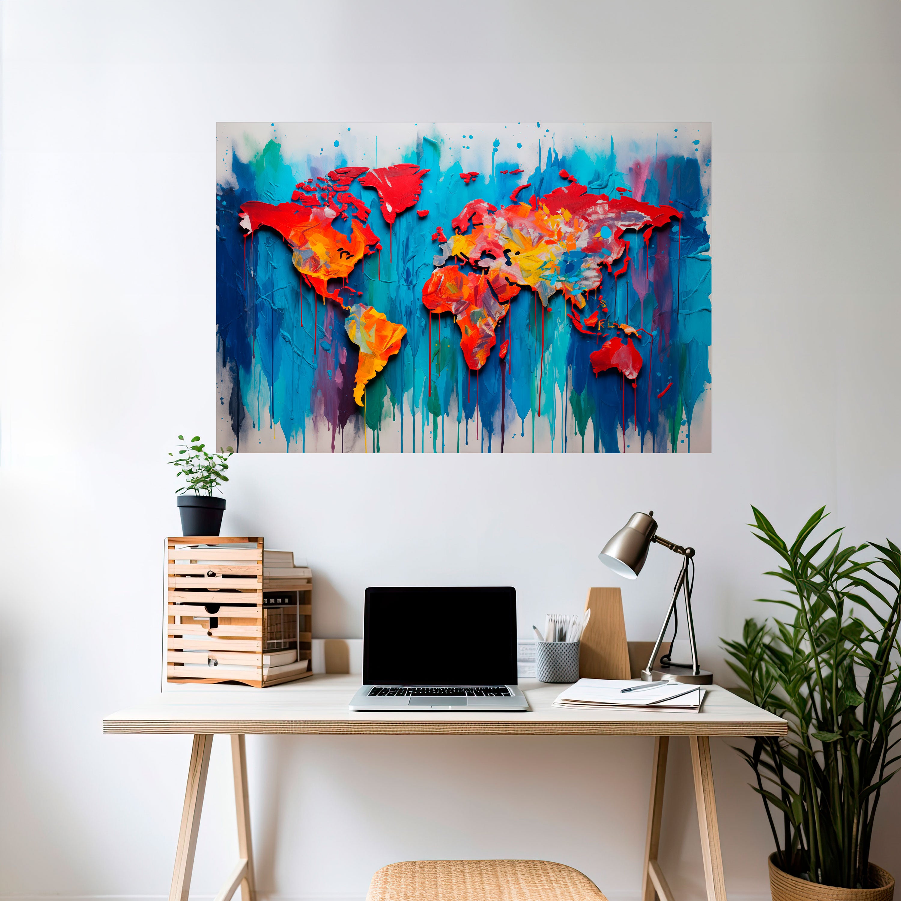 Póster horizontal autoadhesivo con mapa del mundo colorido