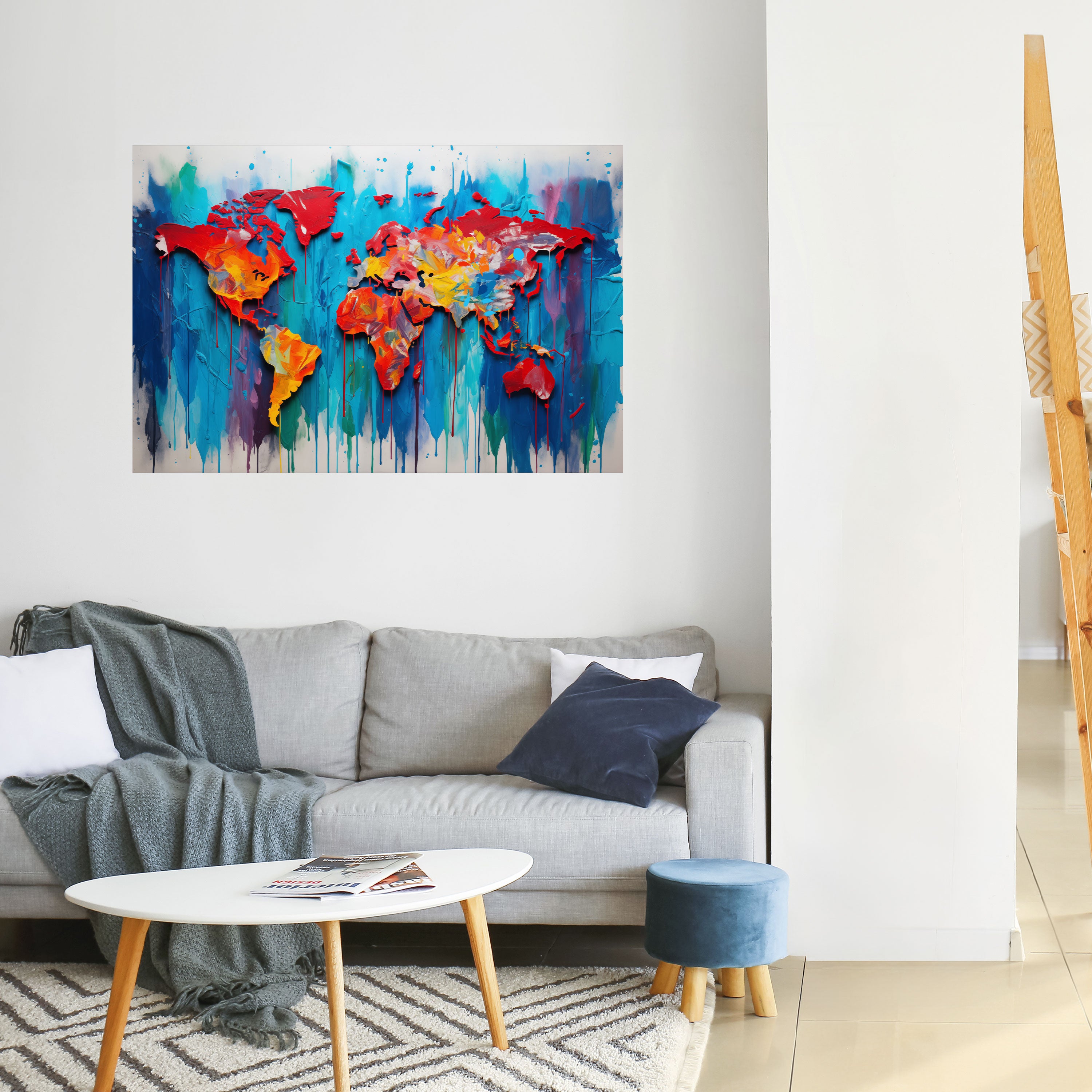Póster horizontal autoadhesivo con mapa del mundo colorido