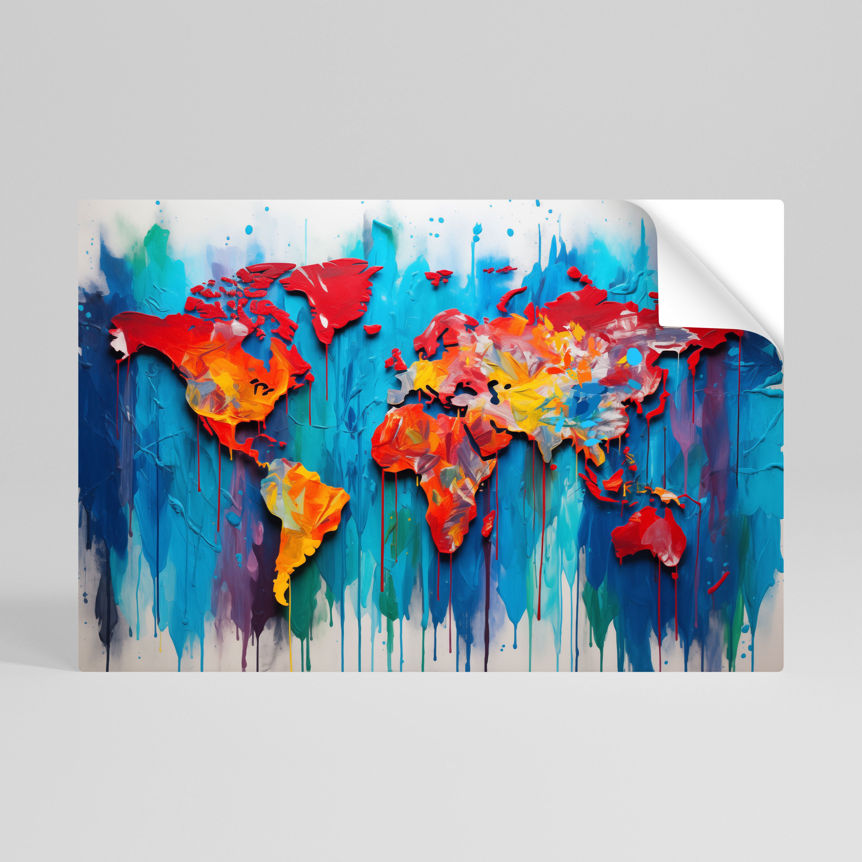 Póster horizontal autoadhesivo con mapa del mundo colorido