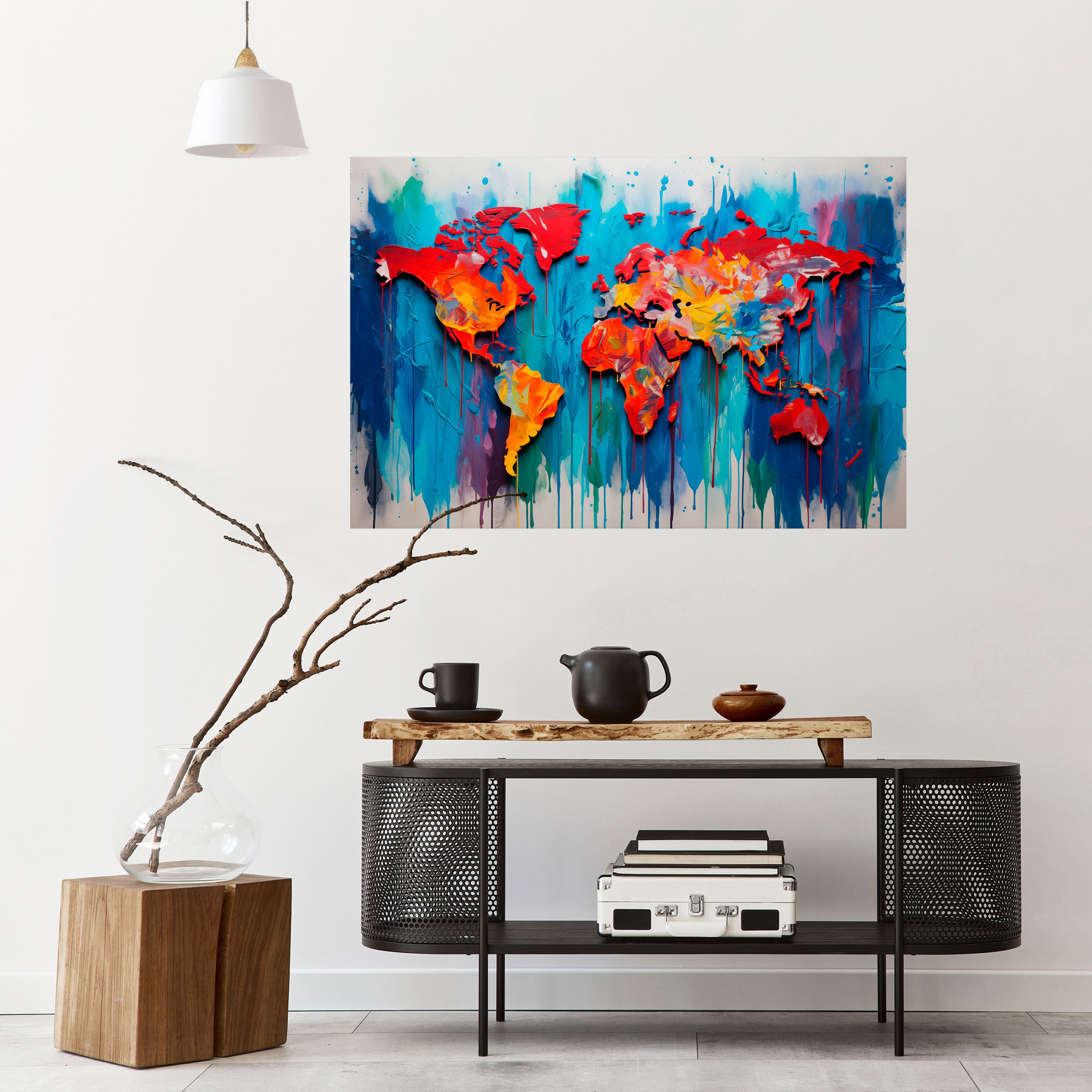 Póster horizontal autoadhesivo con mapa del mundo colorido