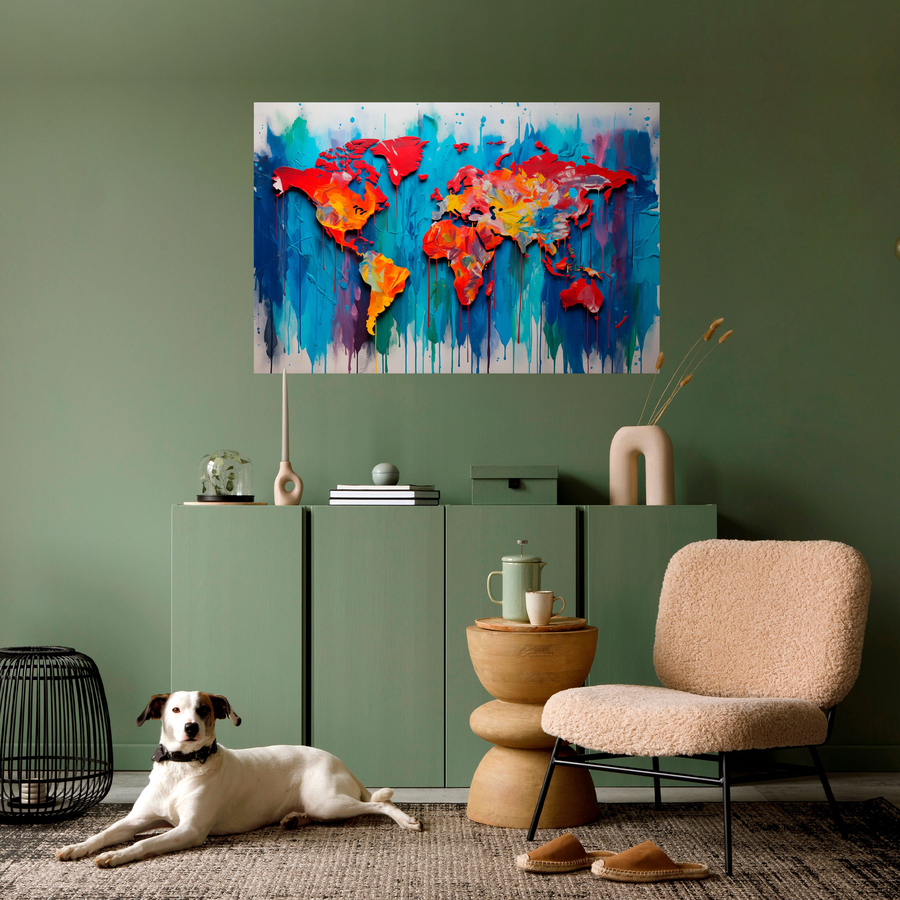 Póster horizontal autoadhesivo con mapa del mundo colorido