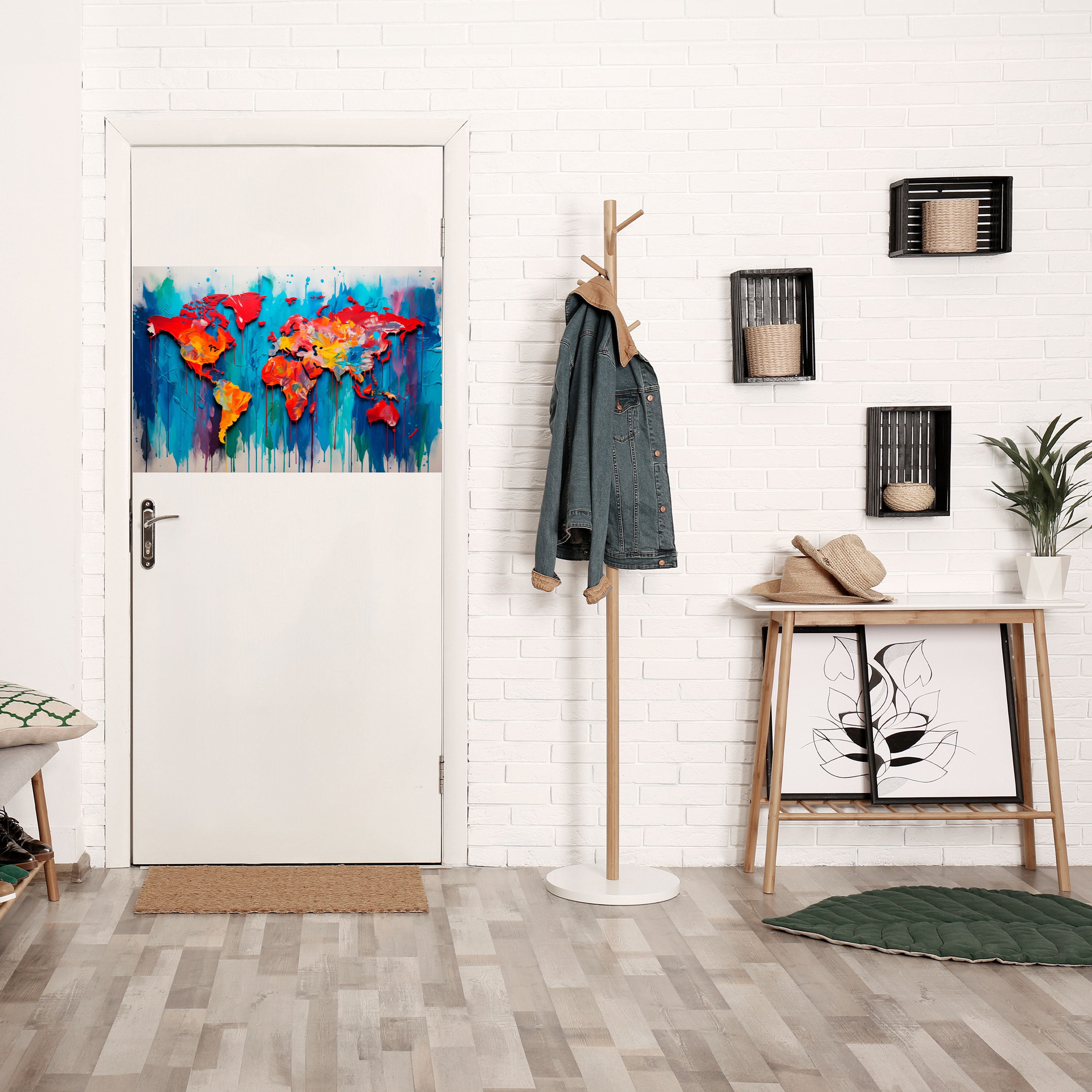 Póster horizontal autoadhesivo con mapa del mundo colorido