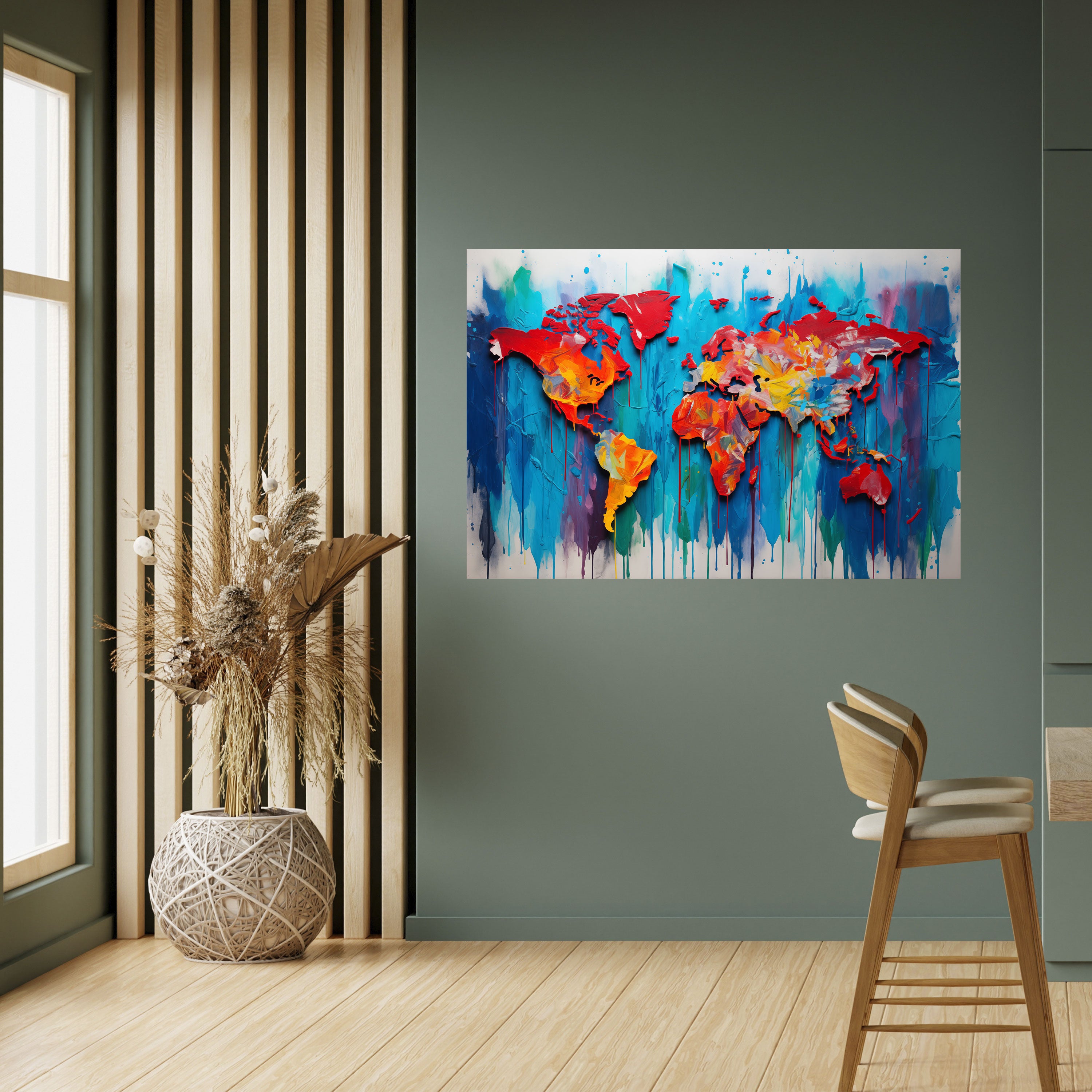 Póster horizontal autoadhesivo con mapa del mundo colorido