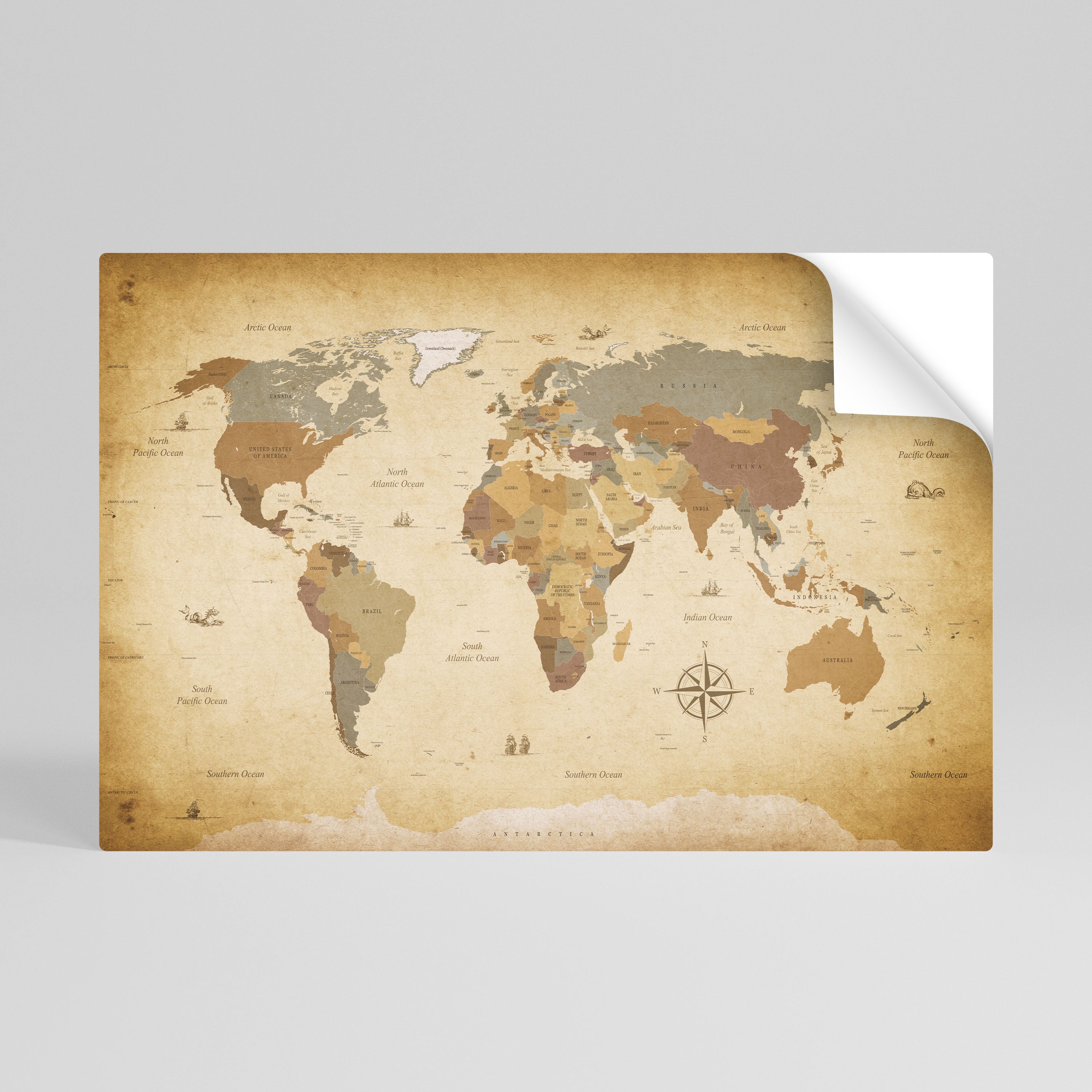 Póster horizontal autoadhesivo del MAPA DEL VIAJERO ANTIGUO