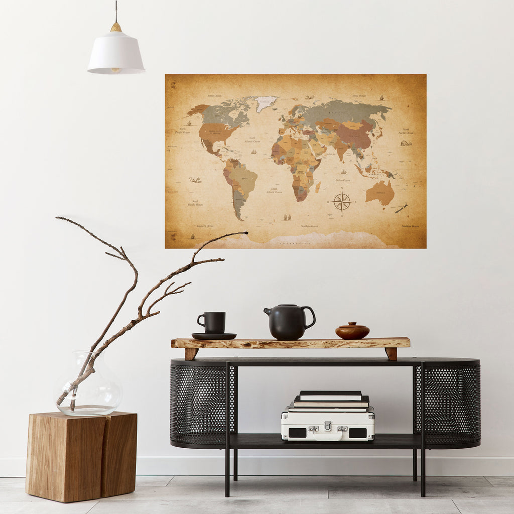 Póster horizontal autoadhesivo del MAPA DEL VIAJERO ANTIGUO