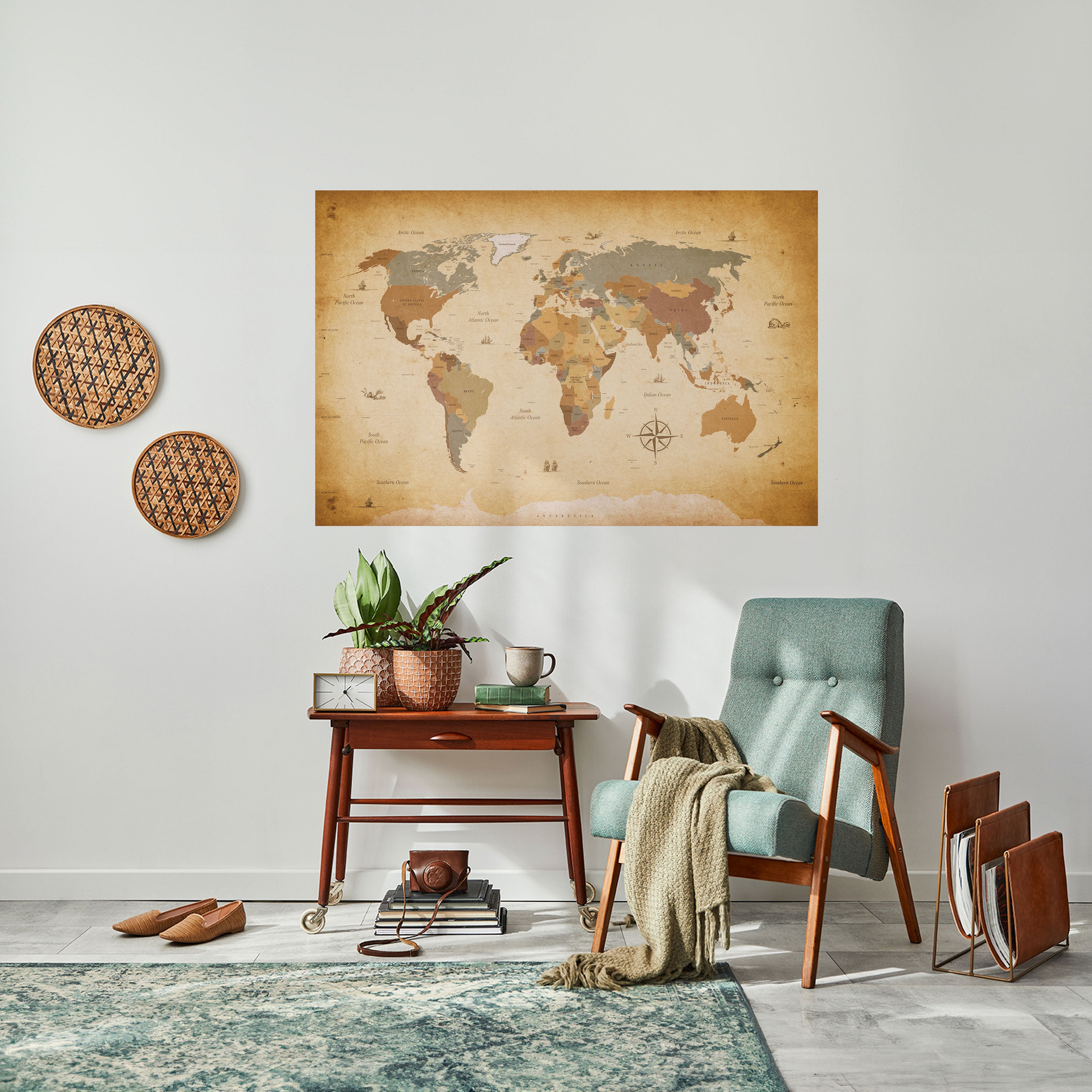 Póster horizontal autoadhesivo del MAPA DEL VIAJERO ANTIGUO