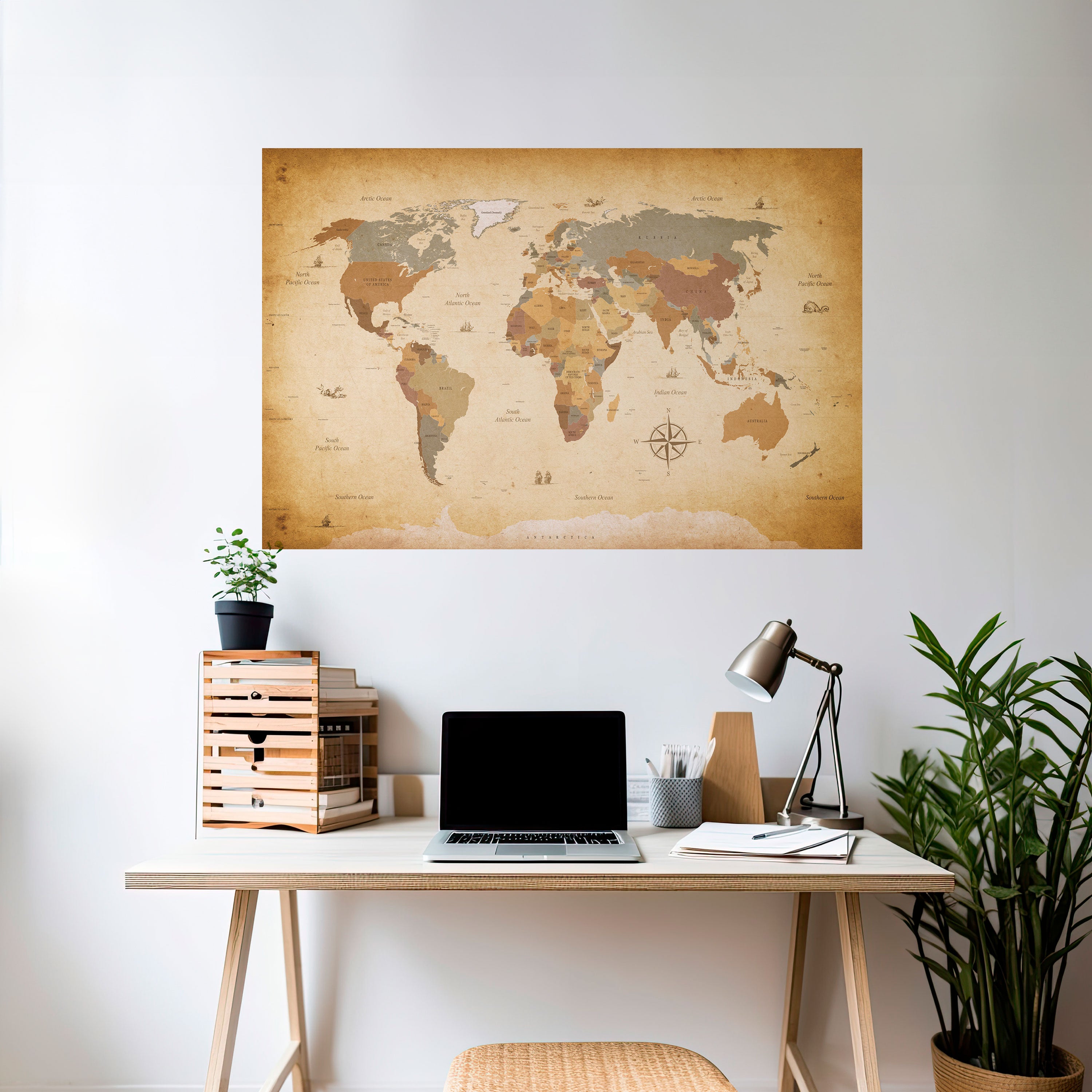 Póster horizontal autoadhesivo del MAPA DEL VIAJERO ANTIGUO