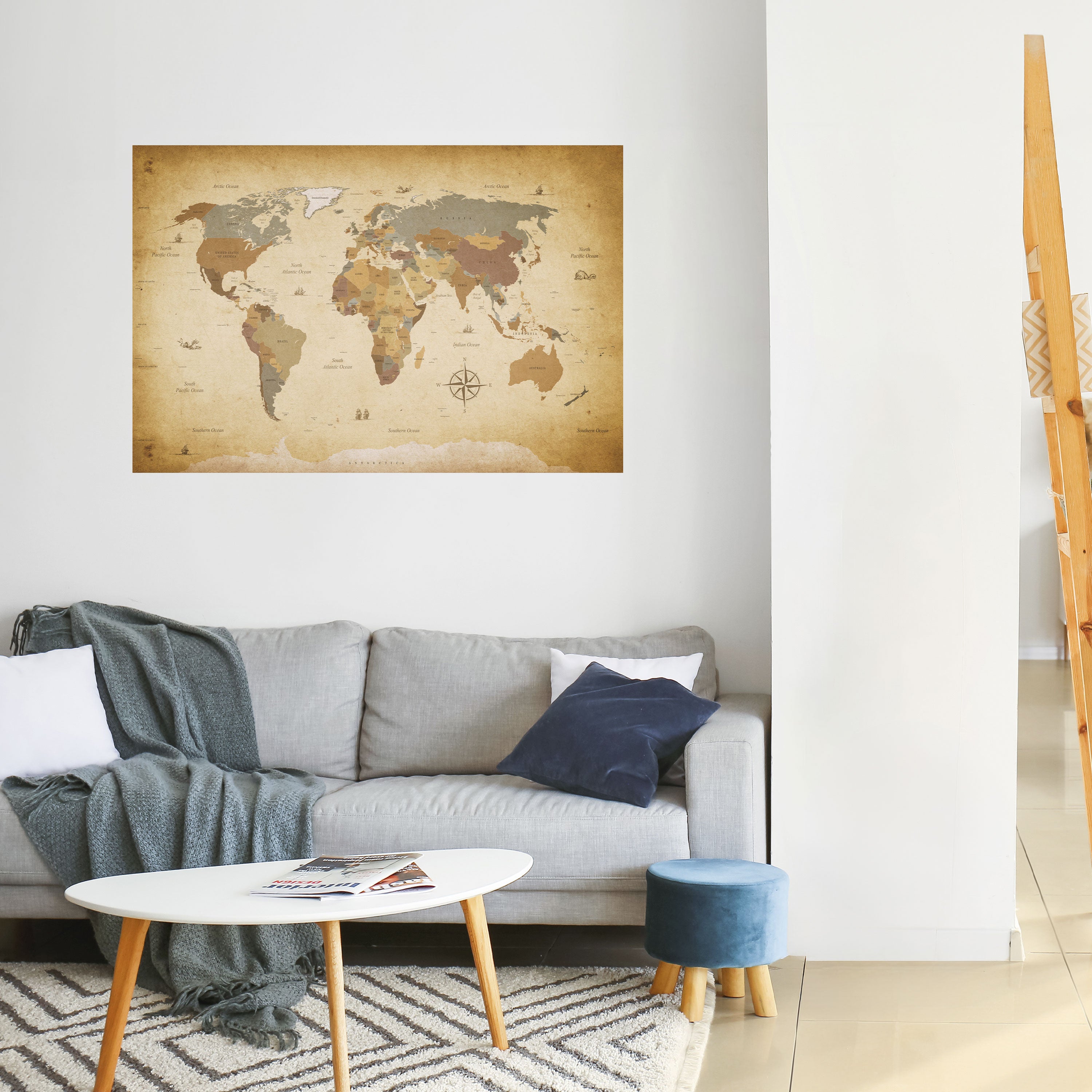 Póster horizontal autoadhesivo del MAPA DEL VIAJERO ANTIGUO
