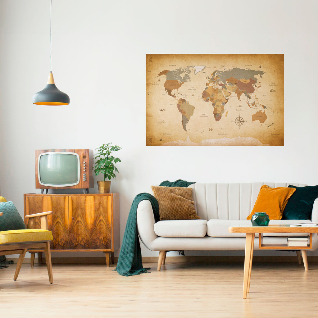 Póster horizontal autoadhesivo del MAPA DEL VIAJERO ANTIGUO