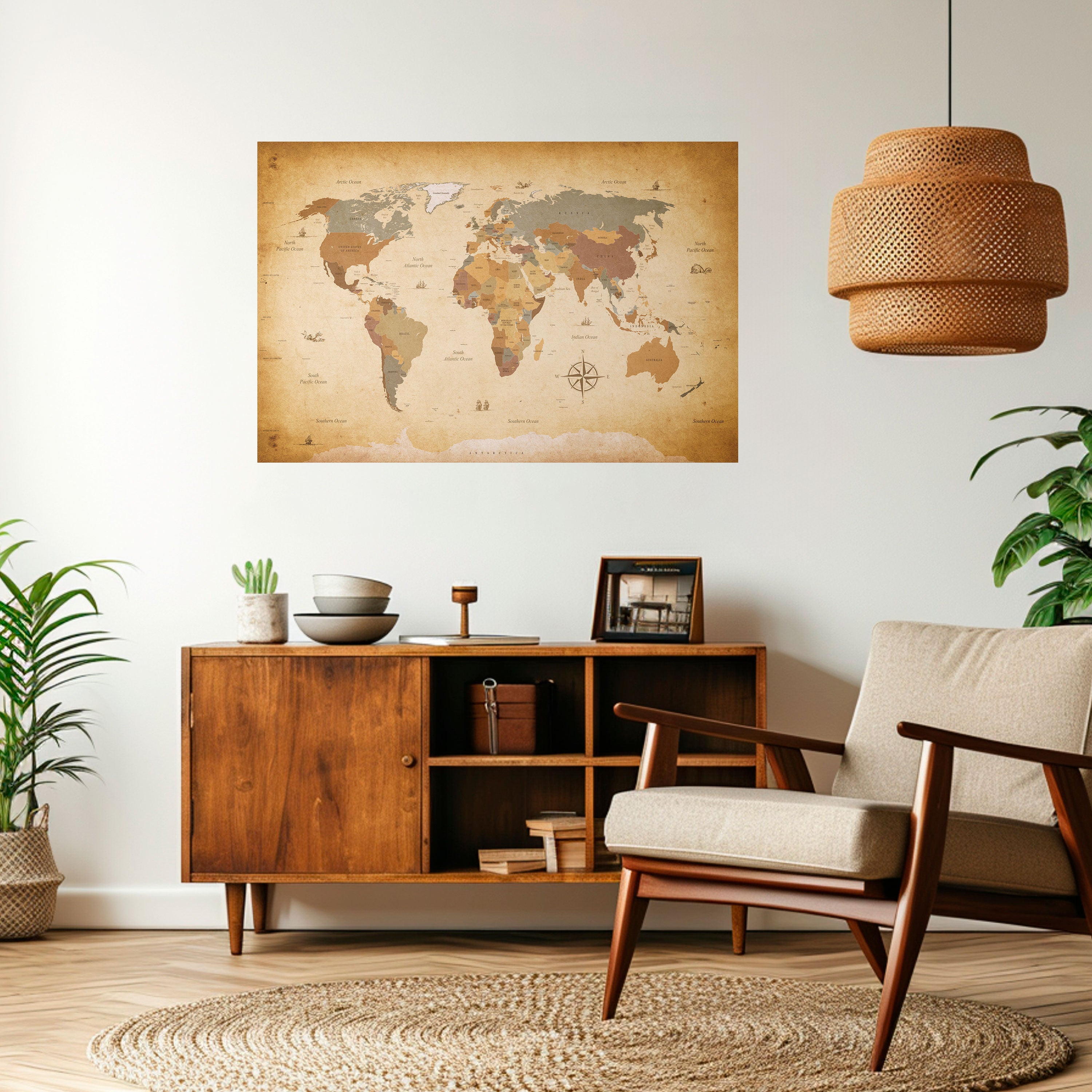 Póster horizontal autoadhesivo del MAPA DEL VIAJERO ANTIGUO