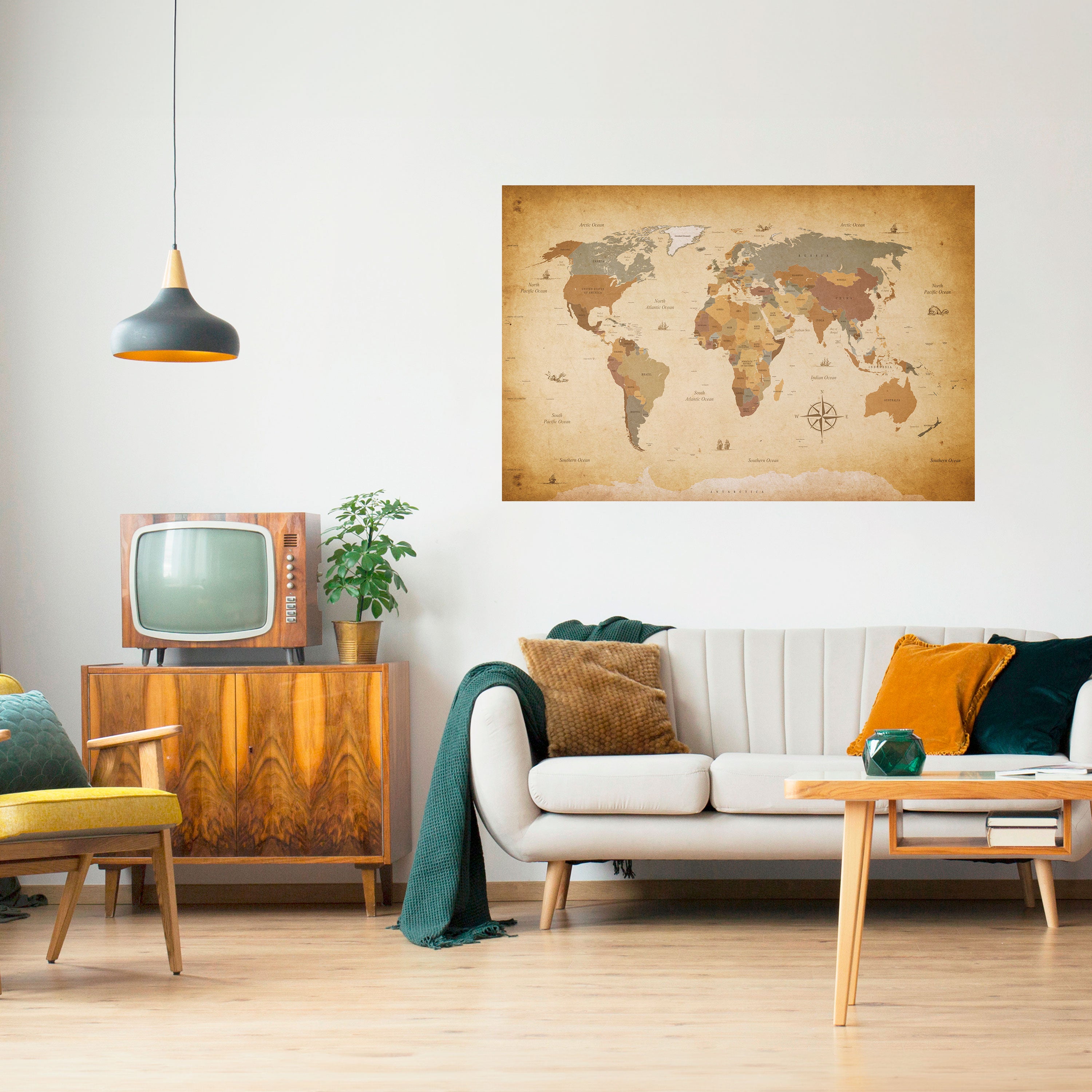 Póster horizontal autoadhesivo del MAPA DEL VIAJERO ANTIGUO