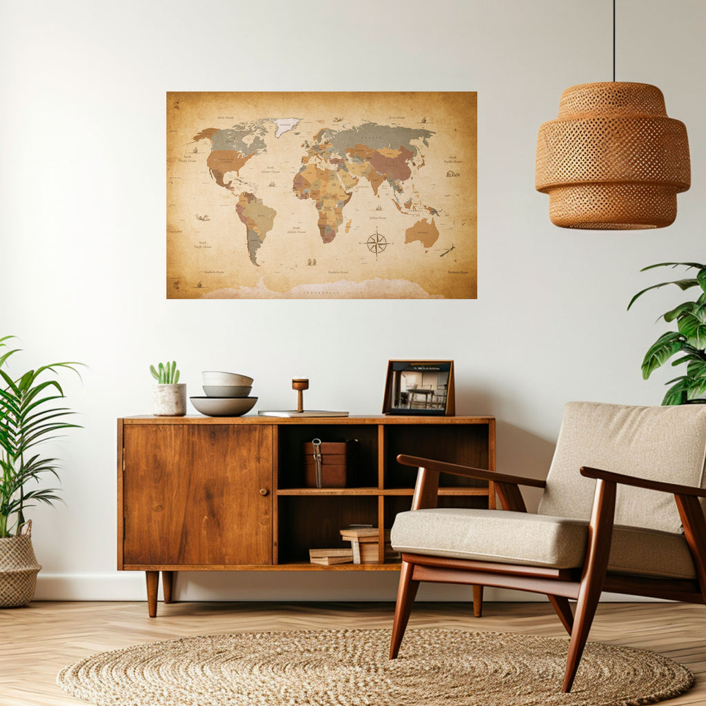 Póster horizontal autoadhesivo del MAPA DEL VIAJERO ANTIGUO