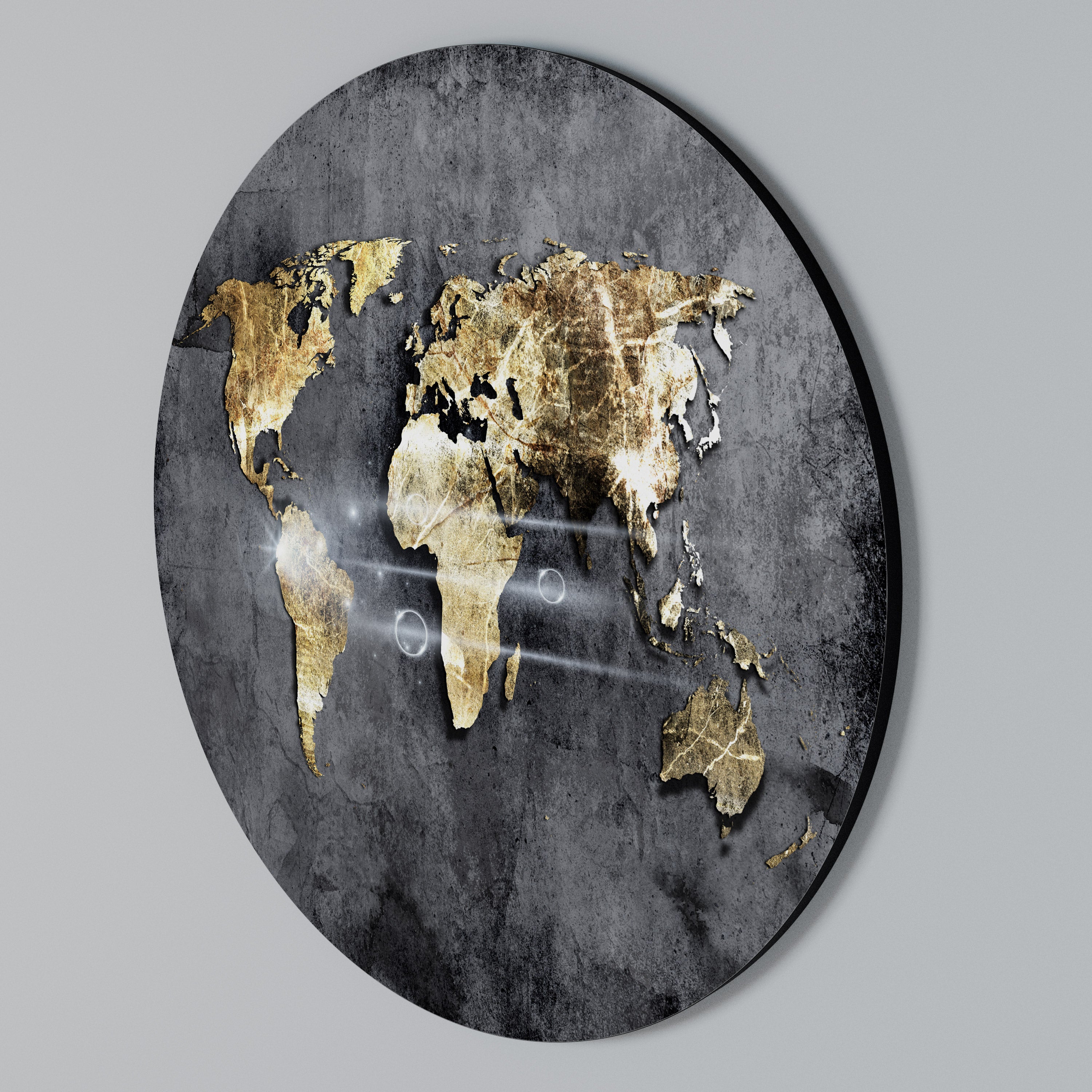 SHIMMERING EARTH MAP Round Wall Art