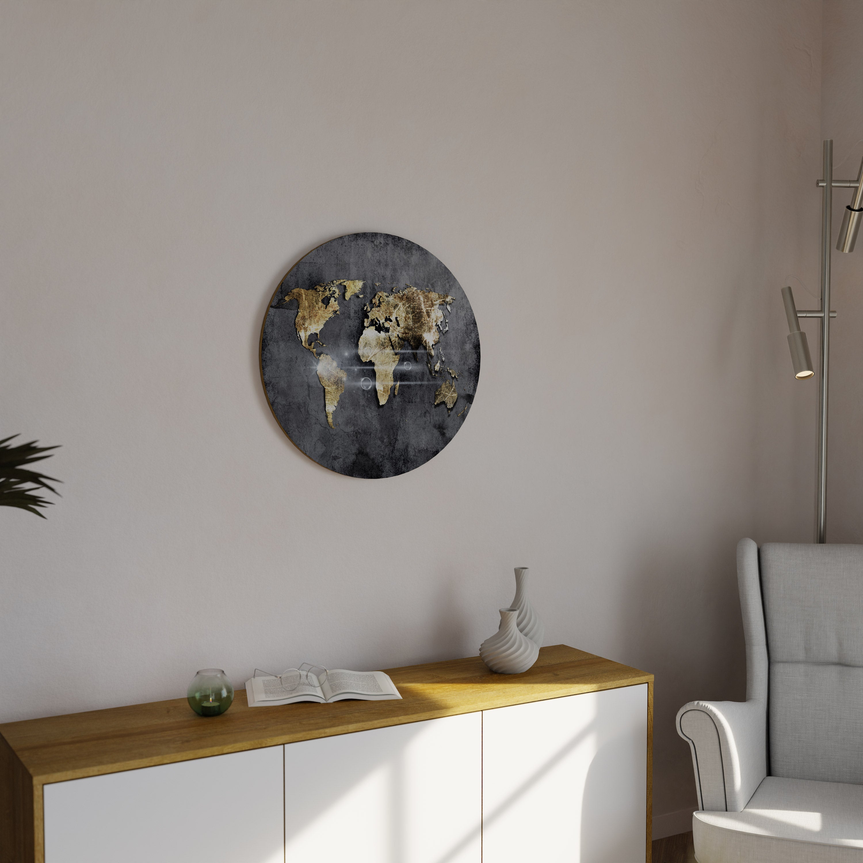 SHIMMERING EARTH MAP Round Wall Art
