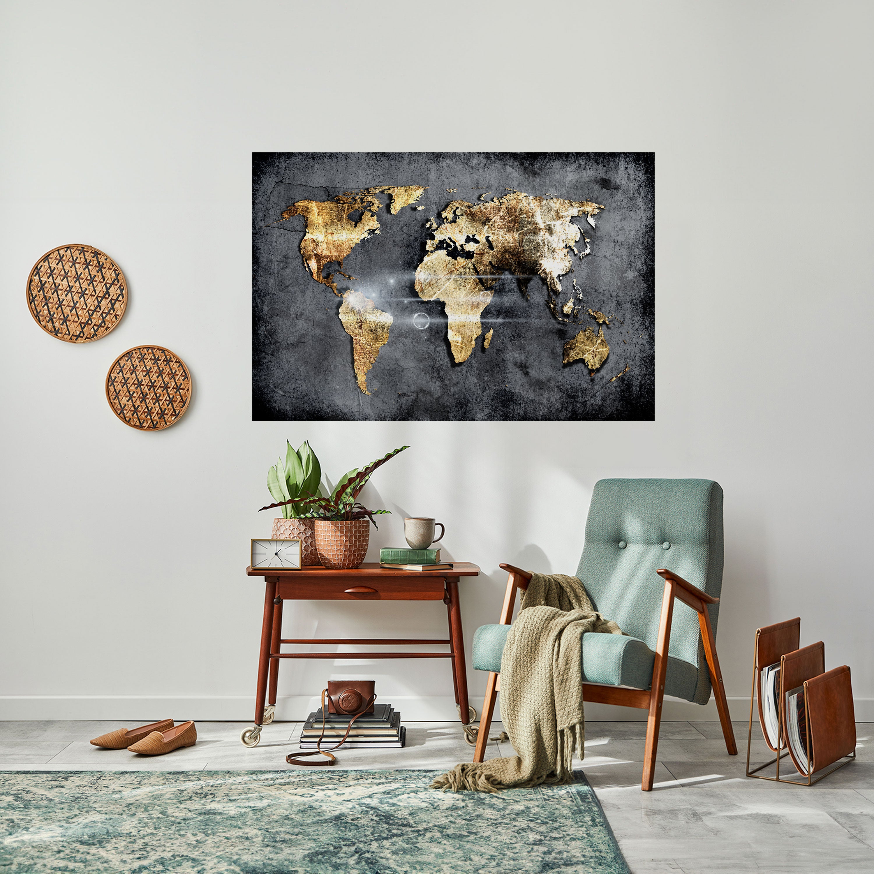 Póster horizontal autoadhesivo del MAPA DE LA TIERRA RESPLANDECIENTE