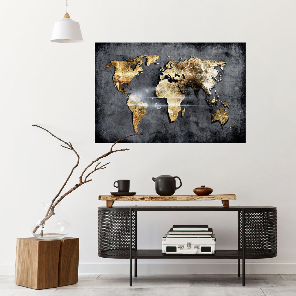 Póster horizontal autoadhesivo del MAPA DE LA TIERRA RESPLANDECIENTE