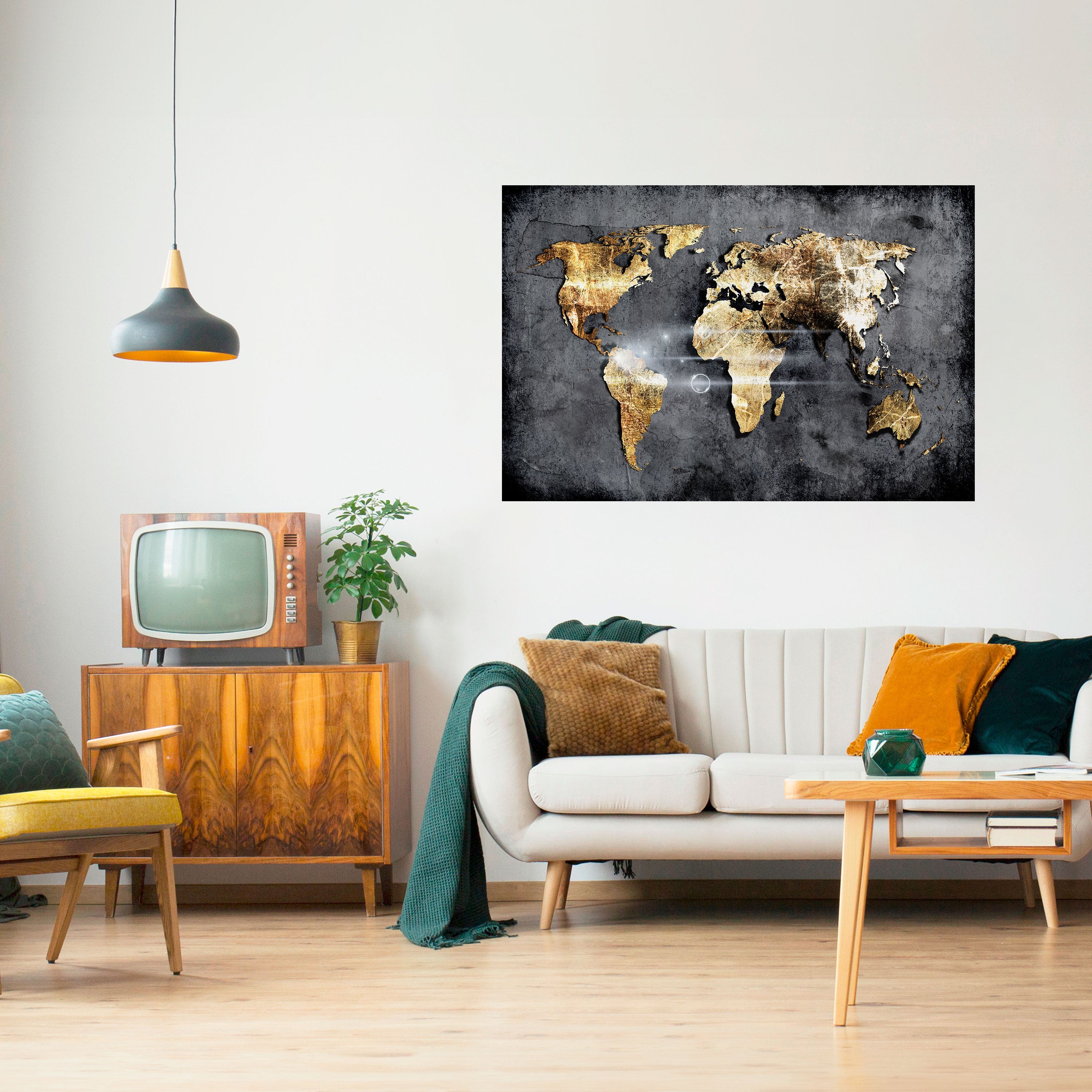Póster horizontal autoadhesivo del MAPA DE LA TIERRA RESPLANDECIENTE