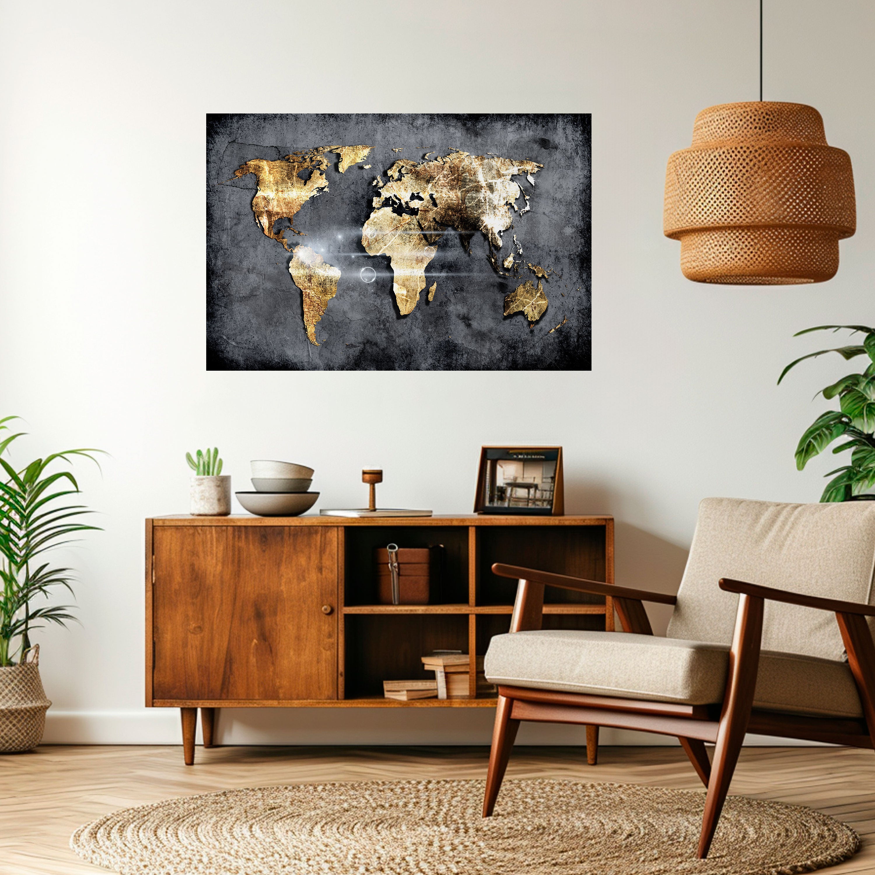 Póster horizontal autoadhesivo del MAPA DE LA TIERRA RESPLANDECIENTE