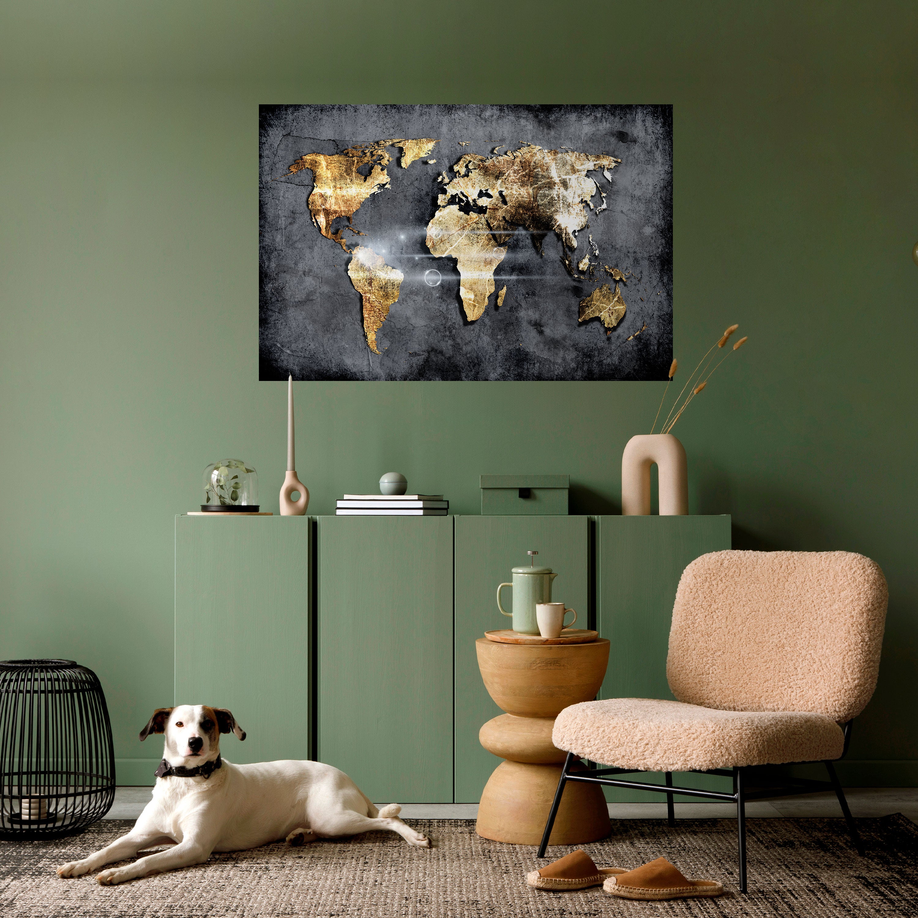 Póster horizontal autoadhesivo del MAPA DE LA TIERRA RESPLANDECIENTE