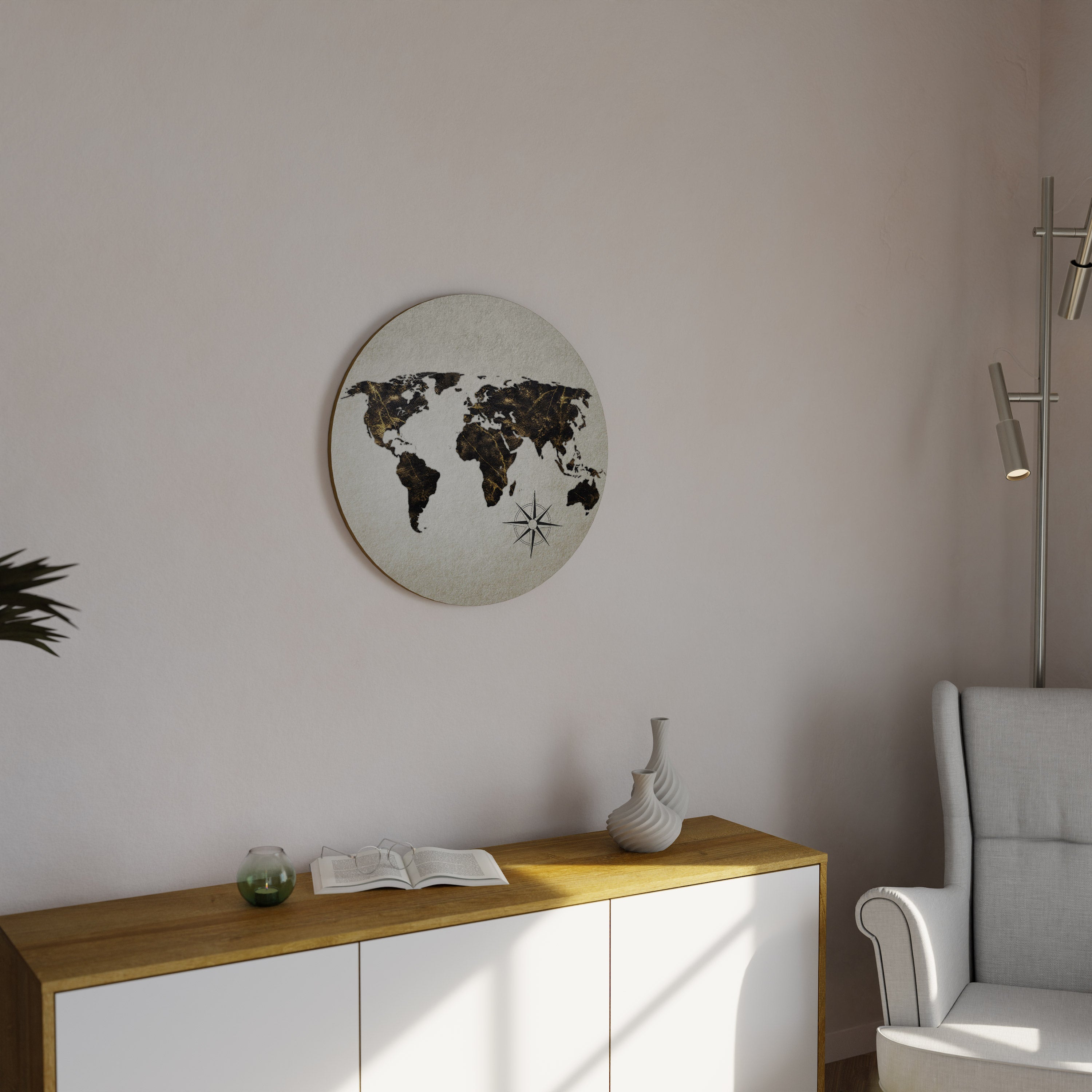 GOLDEN LINES GLOBE Round Wall Art