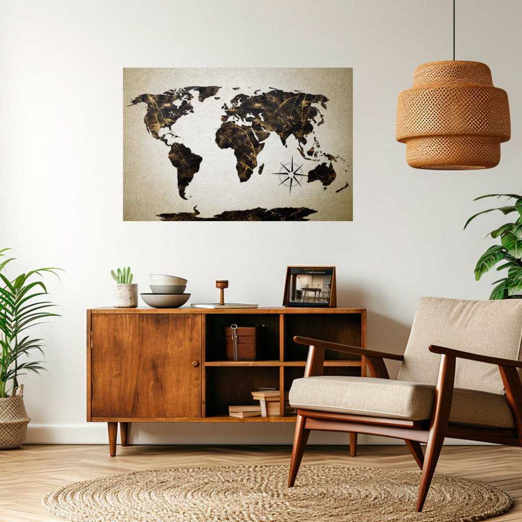 Póster horizontal autoadhesivo GLOBO DE LÍNEAS DORADAS