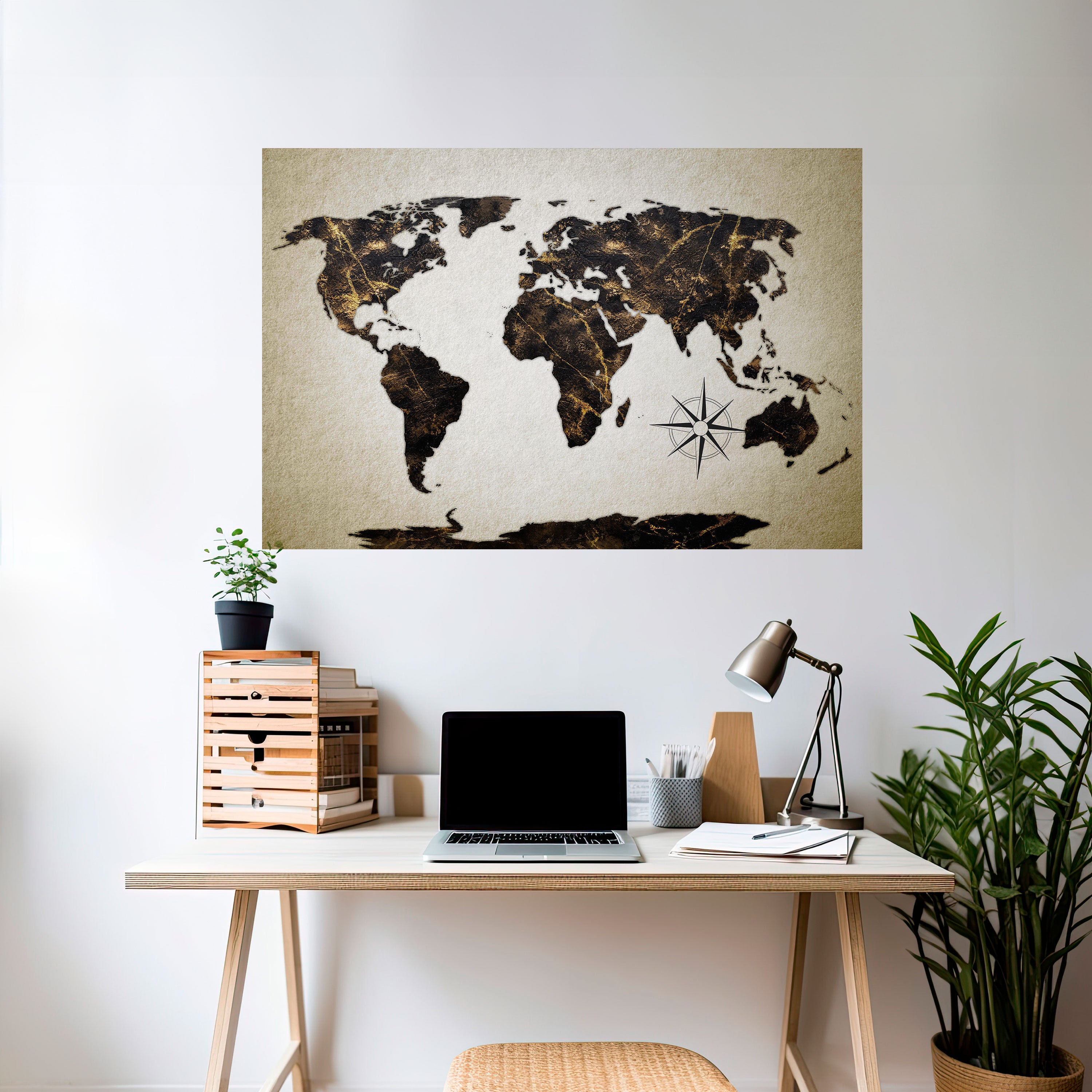Póster horizontal autoadhesivo GLOBO DE LÍNEAS DORADAS