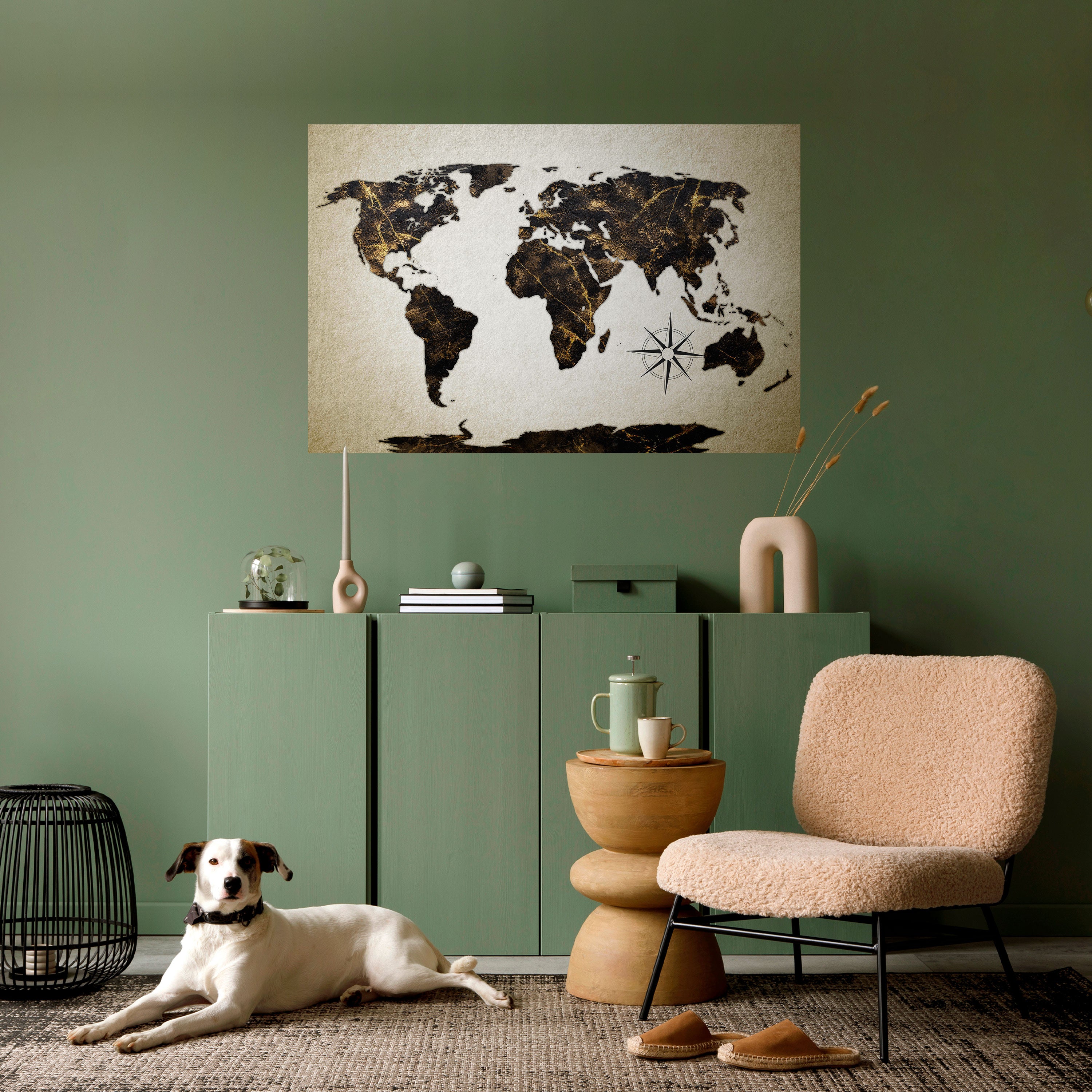 Póster horizontal autoadhesivo GLOBO DE LÍNEAS DORADAS