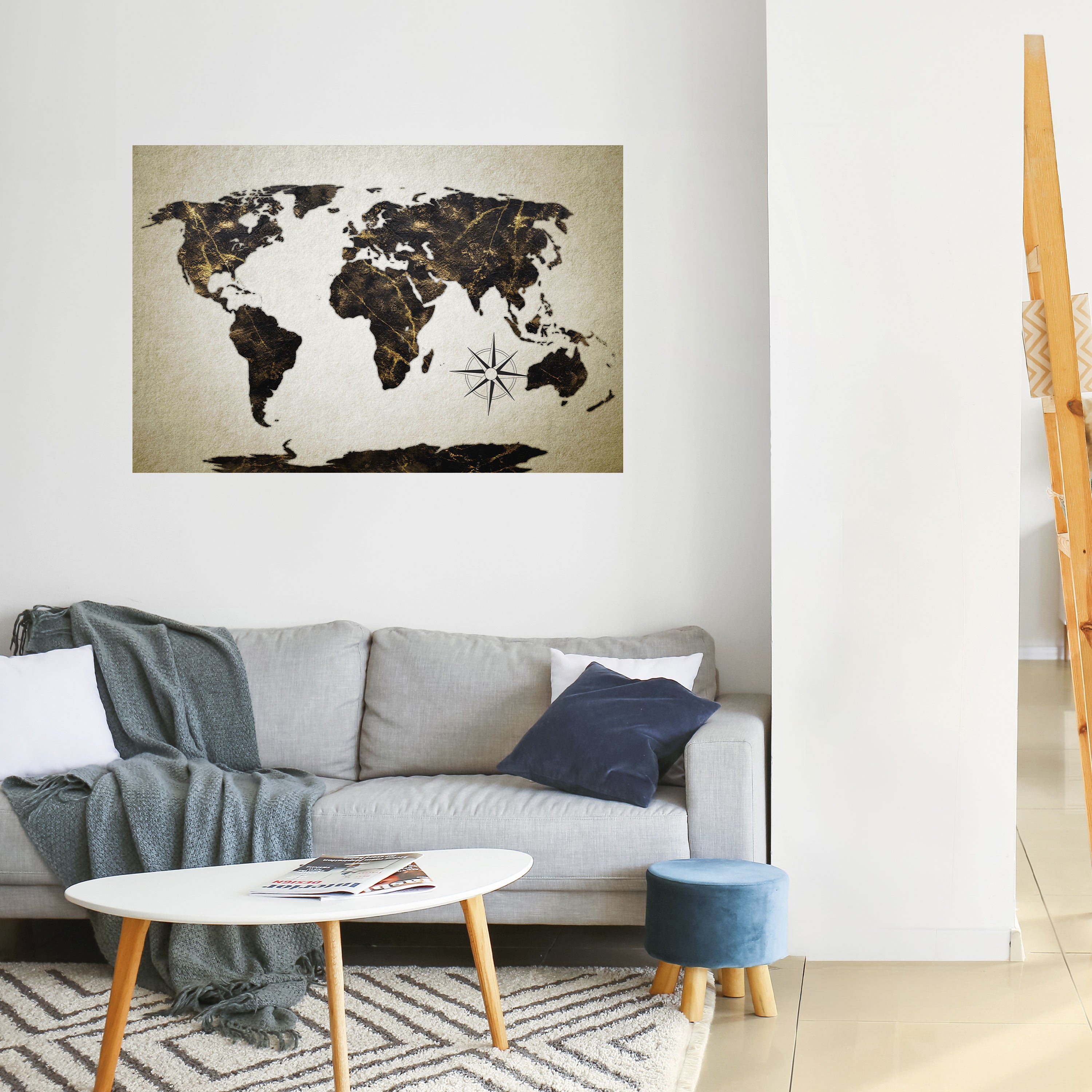 Póster horizontal autoadhesivo GLOBO DE LÍNEAS DORADAS