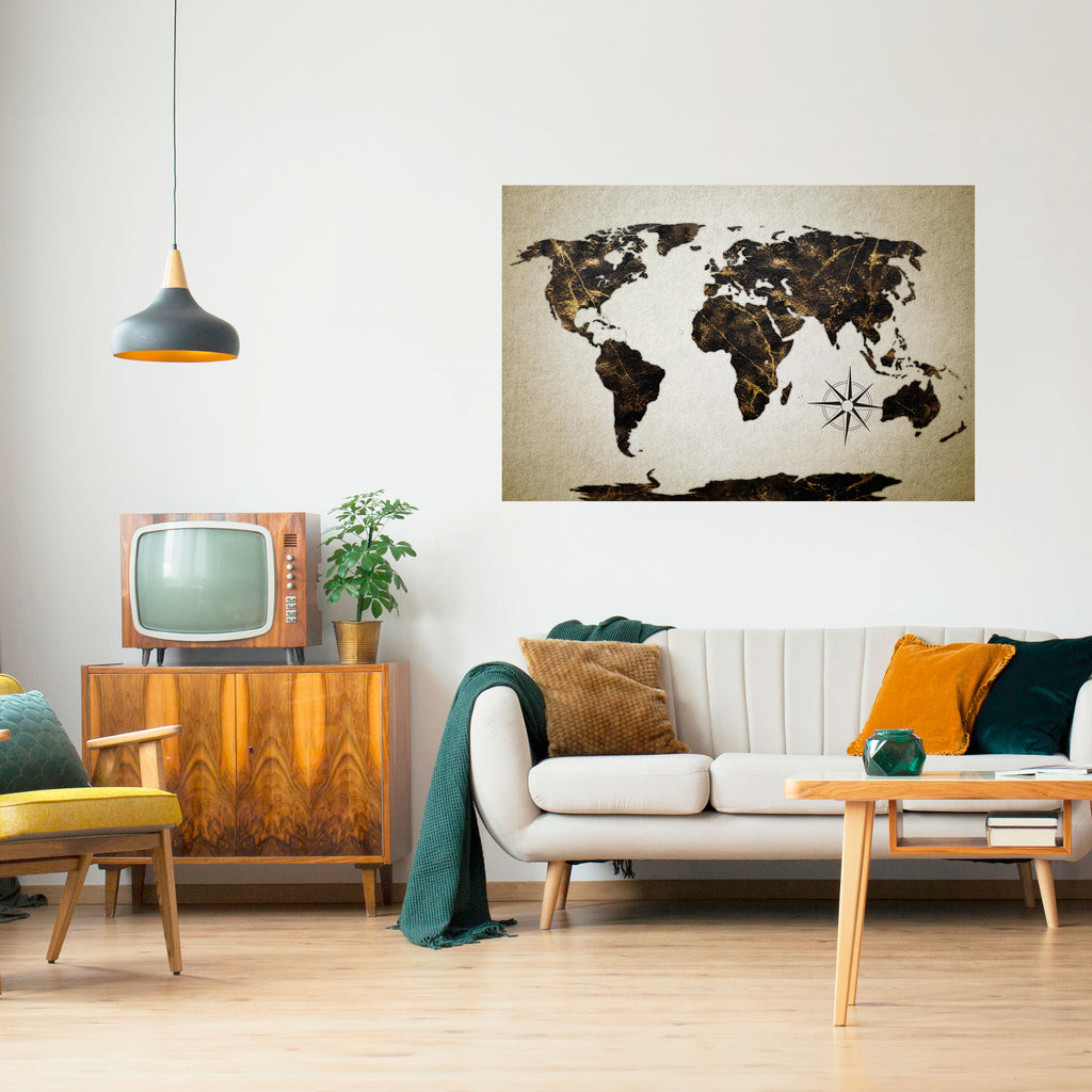 Póster horizontal autoadhesivo GLOBO DE LÍNEAS DORADAS