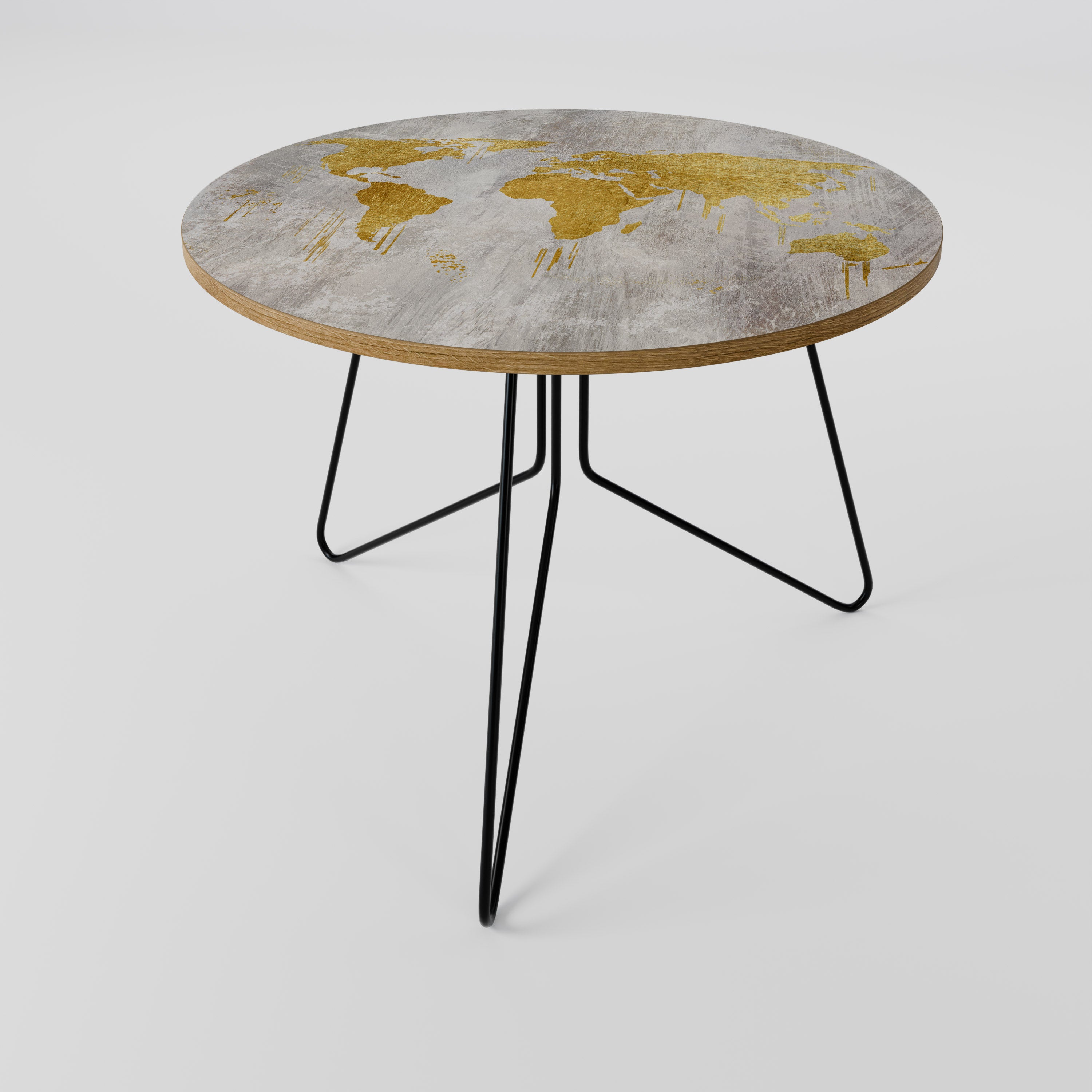 Mesa de centro con mapa de visión del mundo metálico 69
