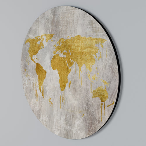 METALLIC WORLDVIEW MAP Arte de pared redondo