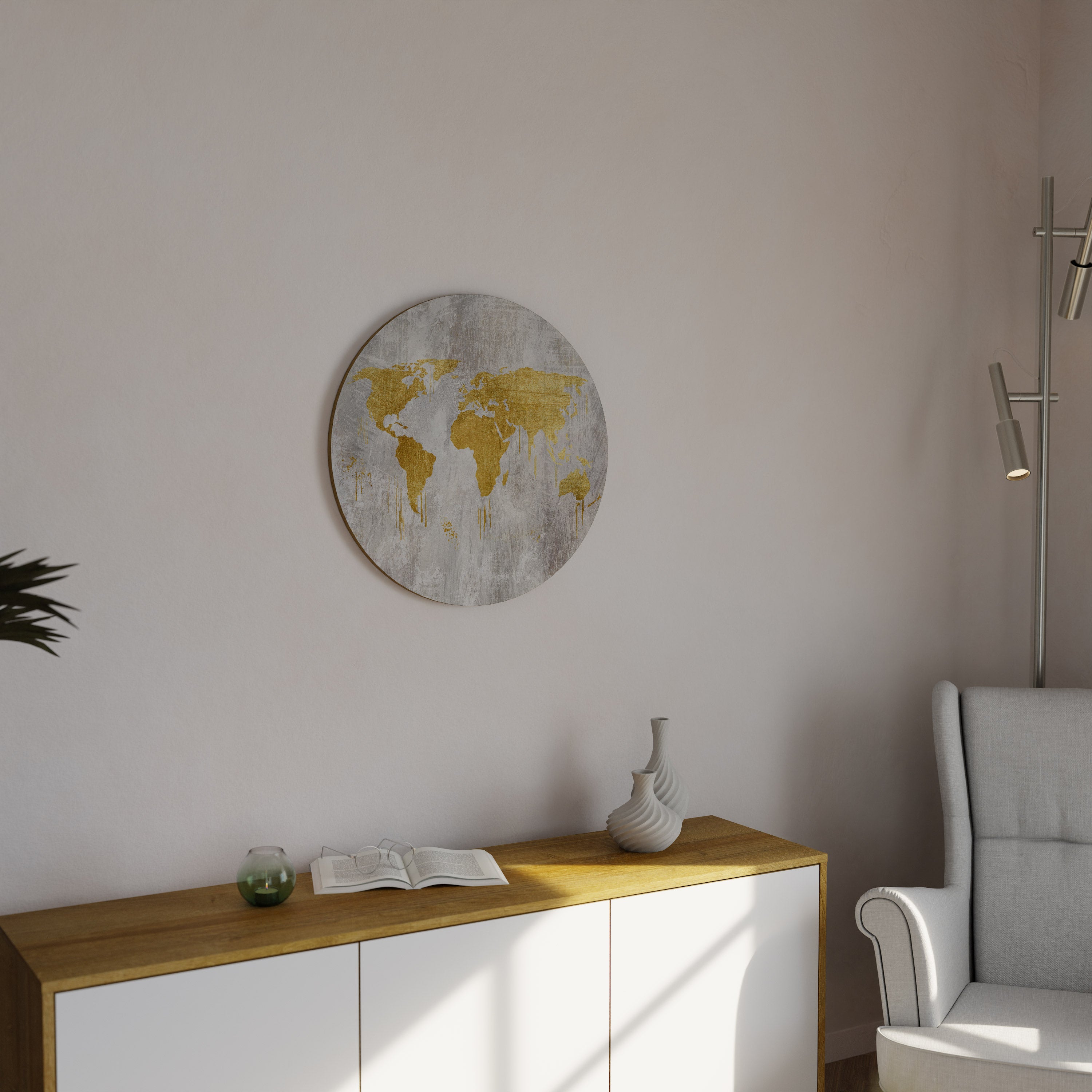 MAPA METÁLICO DE VISIÓN DEL MUNDO Arte de pared redondo