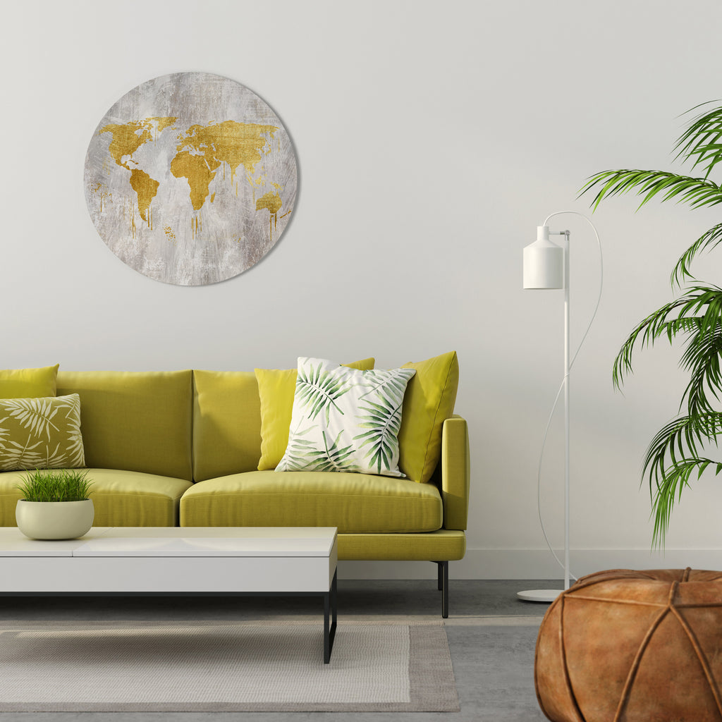 MAPA METÁLICO DE VISIÓN DEL MUNDO Arte de pared redondo