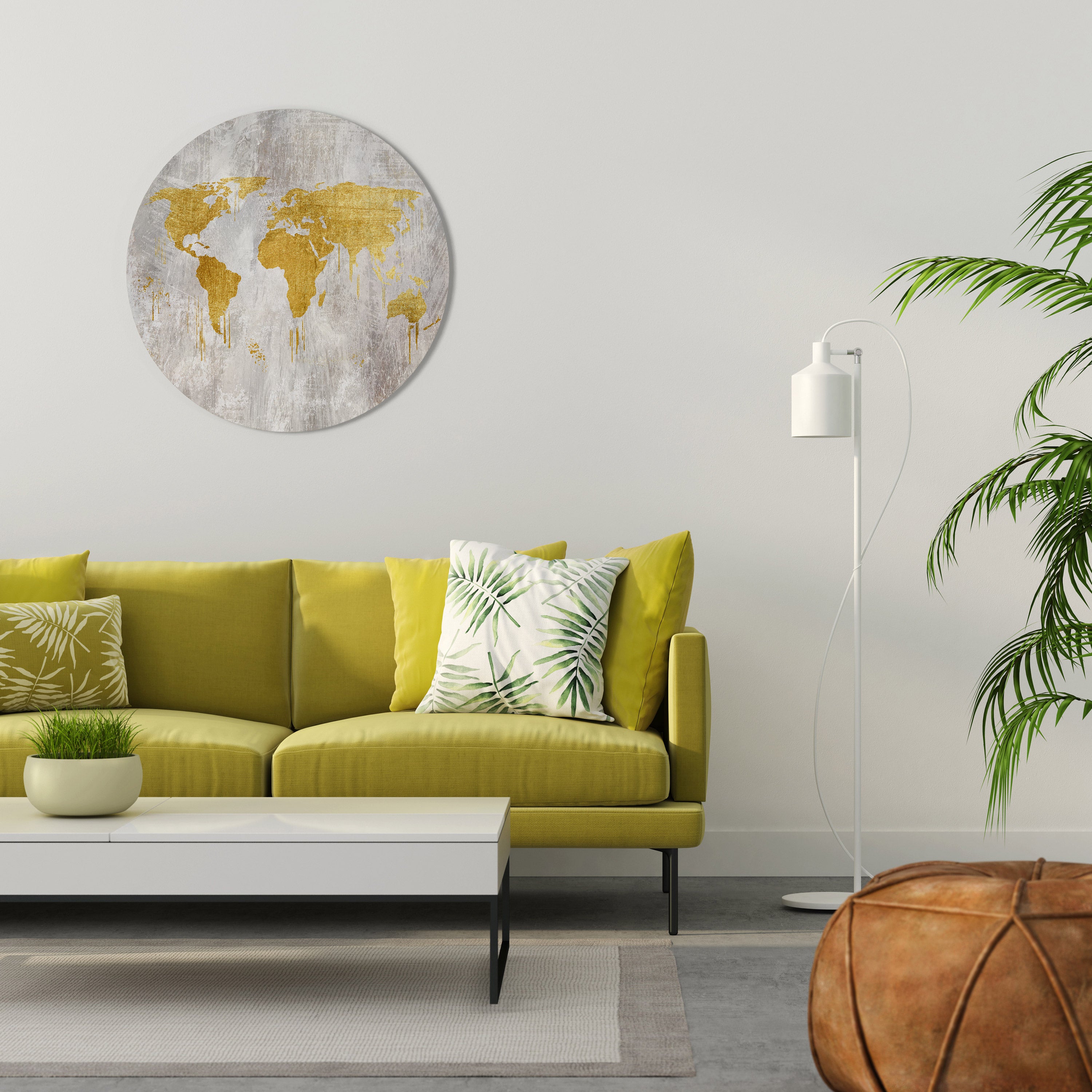 MAPA METÁLICO DE VISIÓN DEL MUNDO Arte de pared redondo