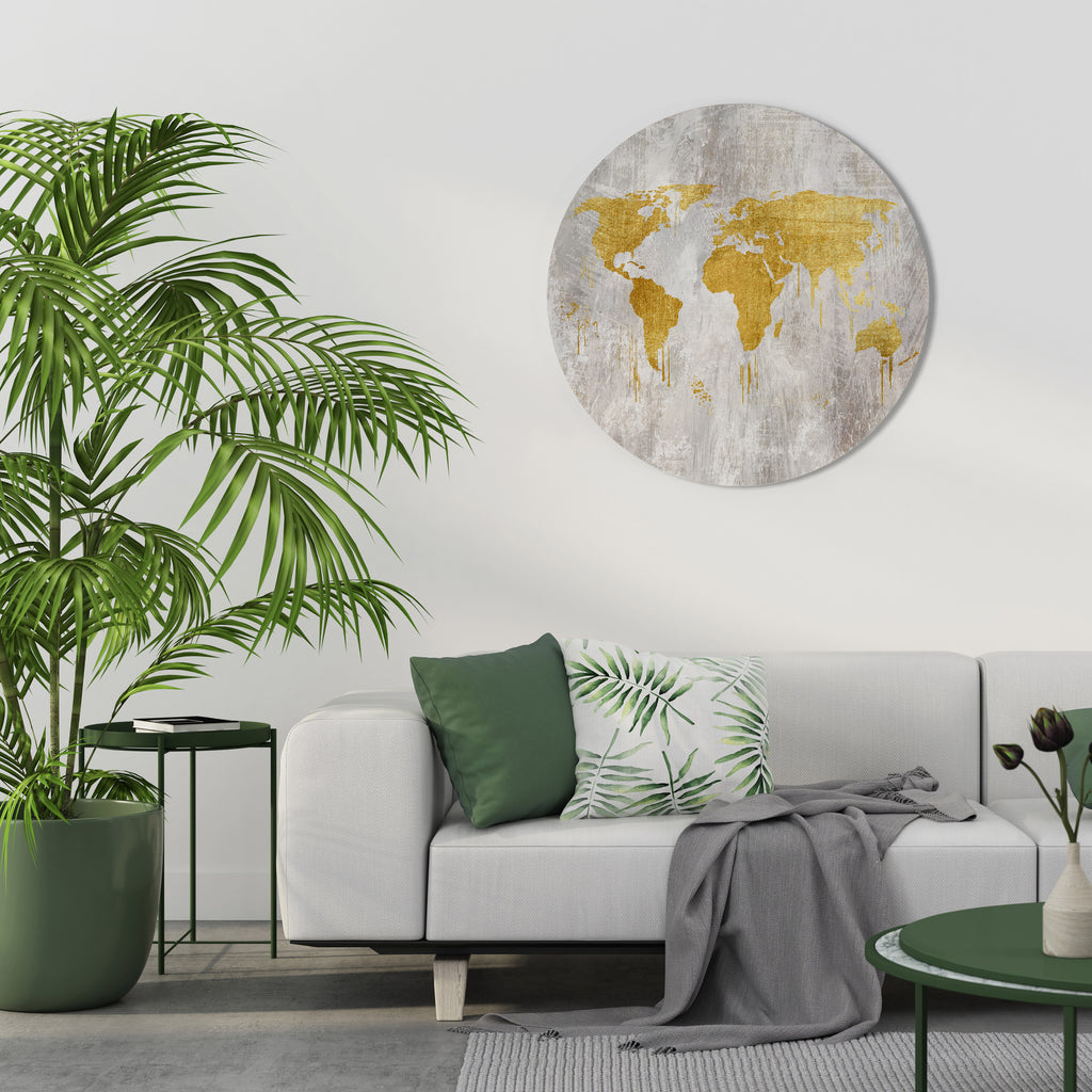 MAPA METÁLICO DE VISIÓN DEL MUNDO Arte de pared redondo