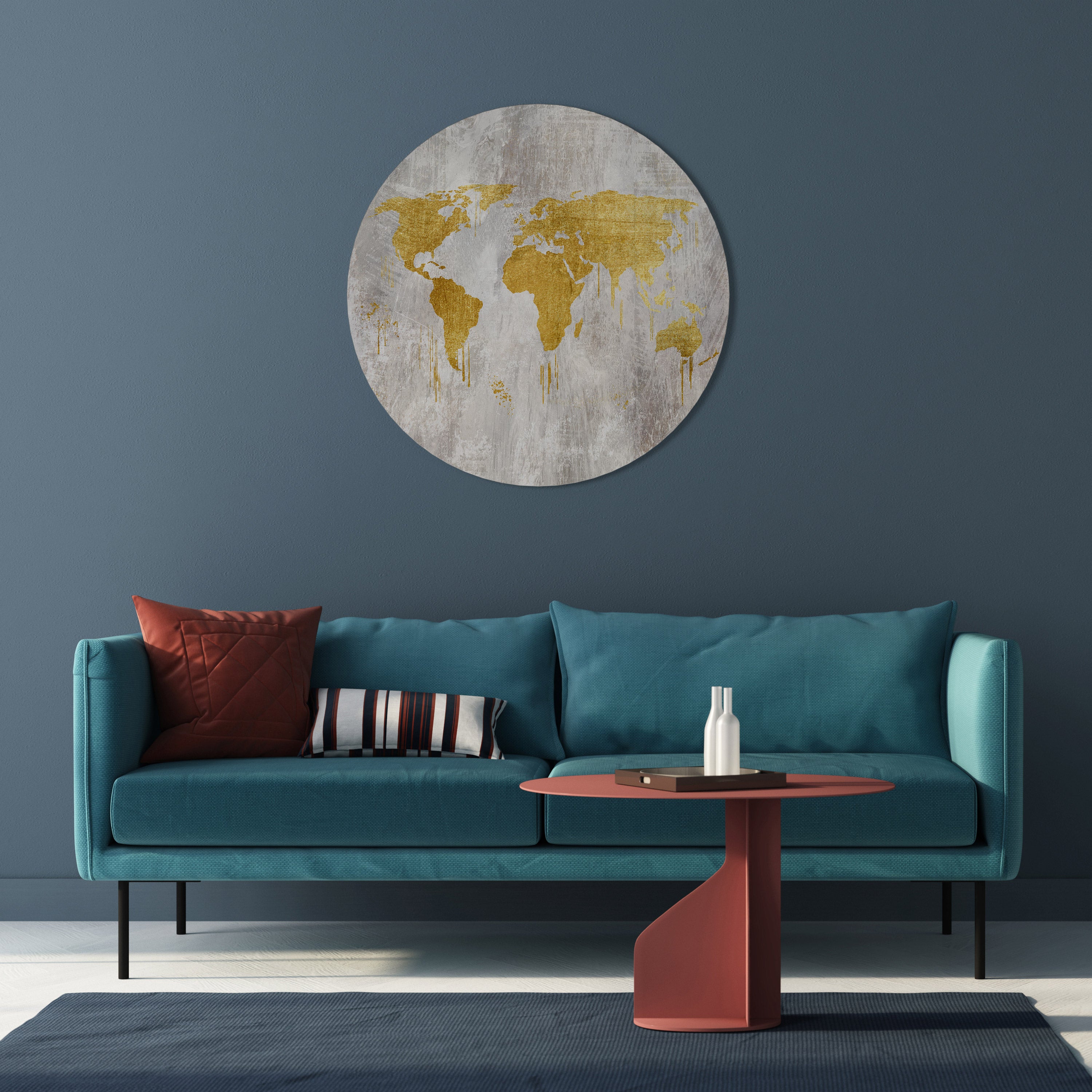 MAPA METÁLICO DE VISIÓN DEL MUNDO Arte de pared redondo
