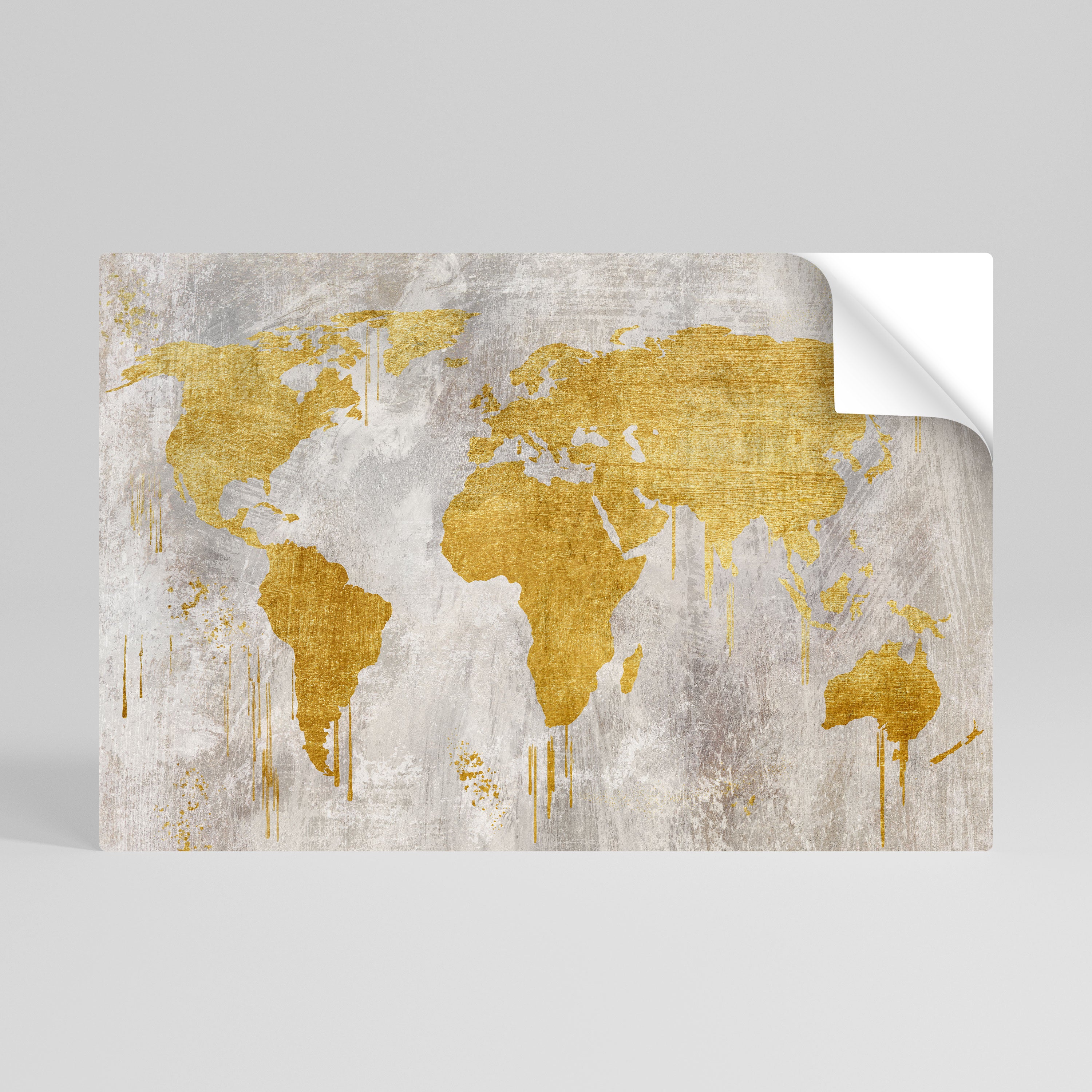 Póster horizontal autoadhesivo con mapa de visión del mundo metálico