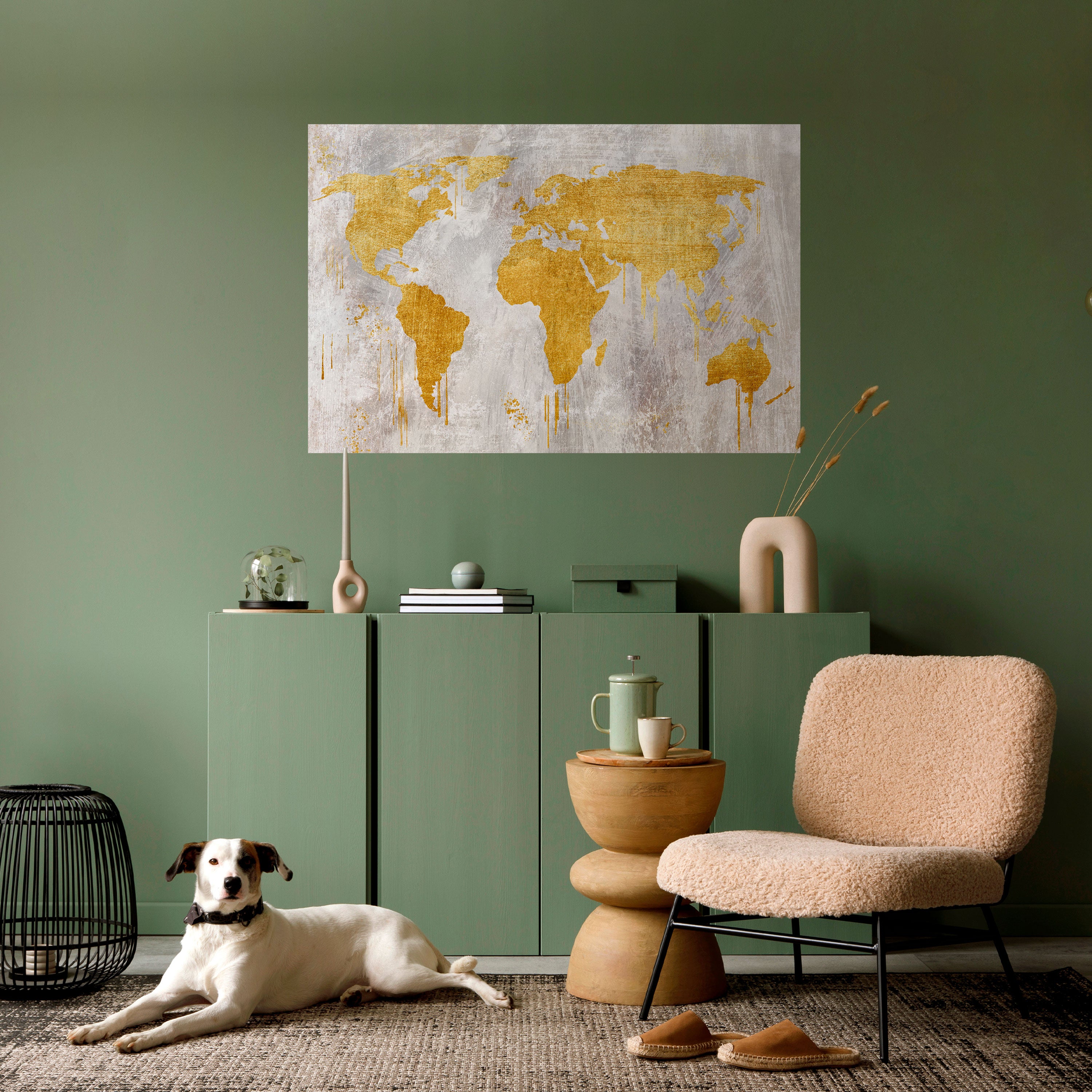 Póster horizontal autoadhesivo con mapa de visión del mundo metálico