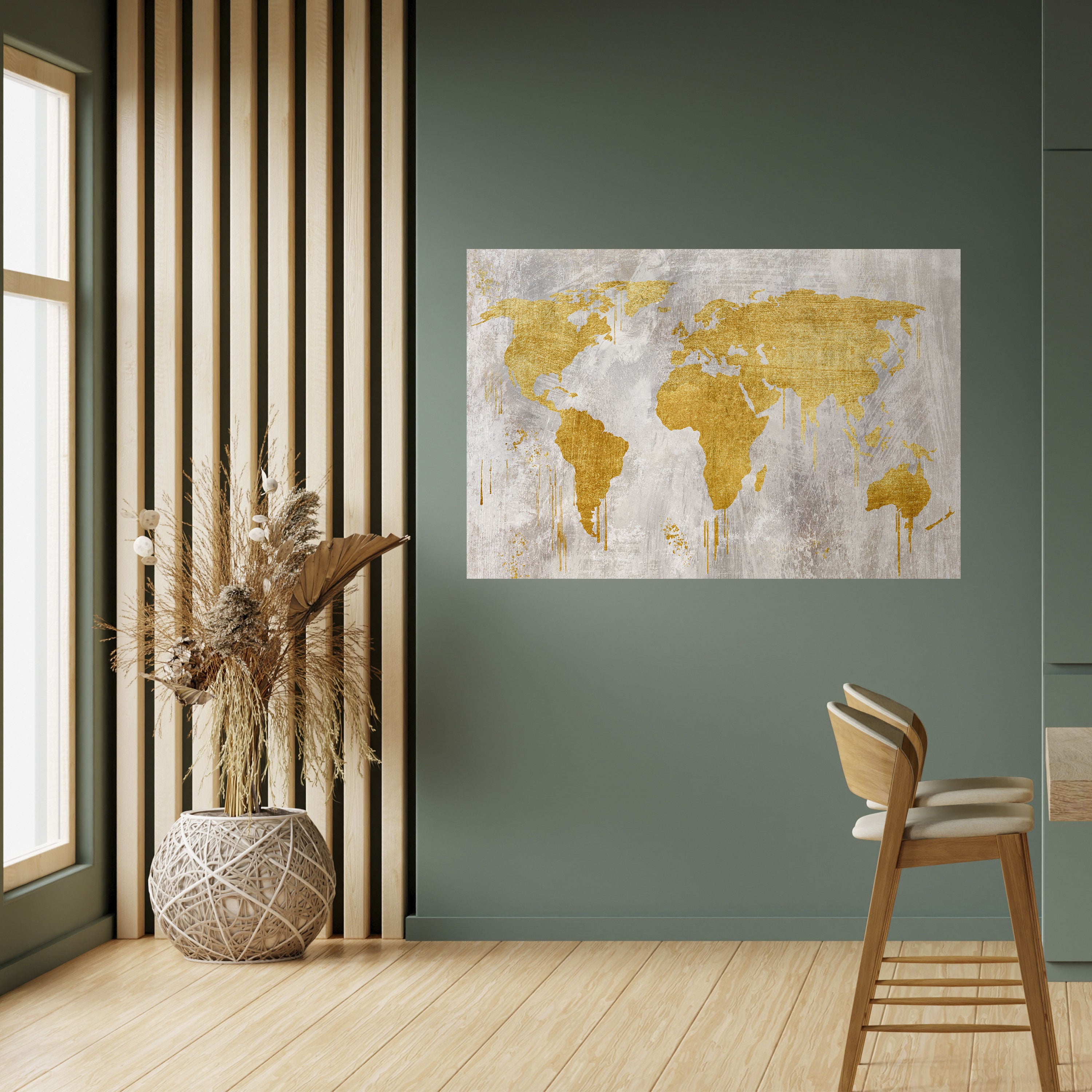 Póster horizontal autoadhesivo con mapa de visión del mundo metálico