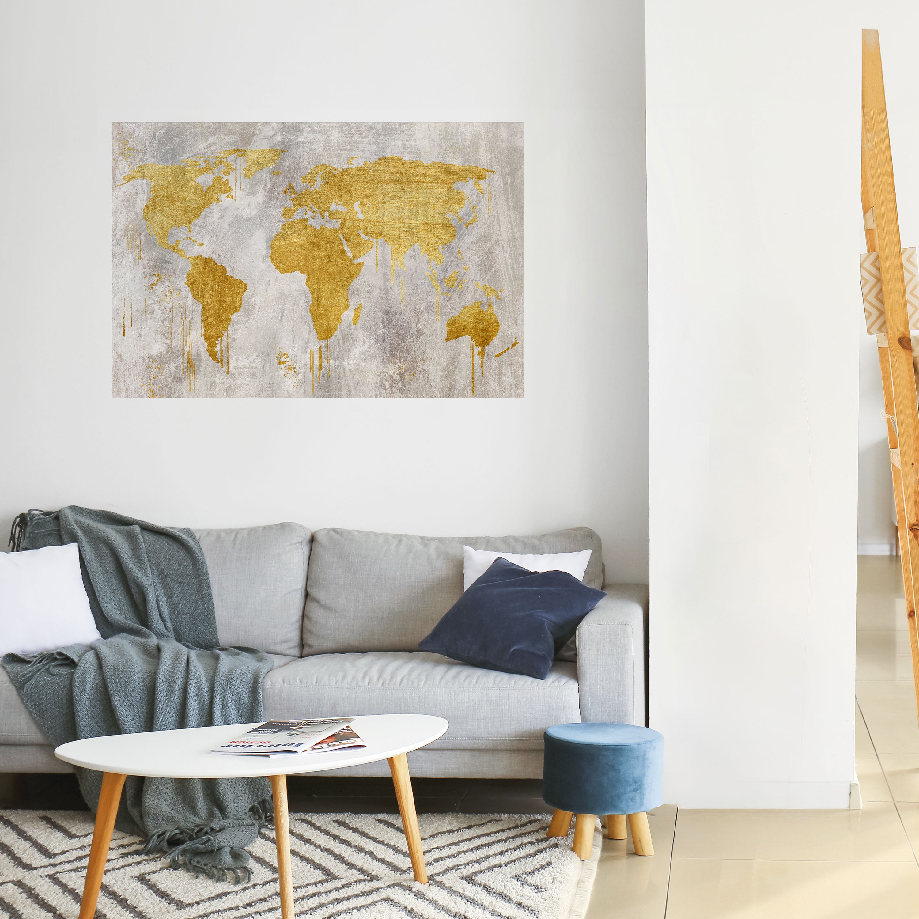 Póster horizontal autoadhesivo con mapa de visión del mundo metálico
