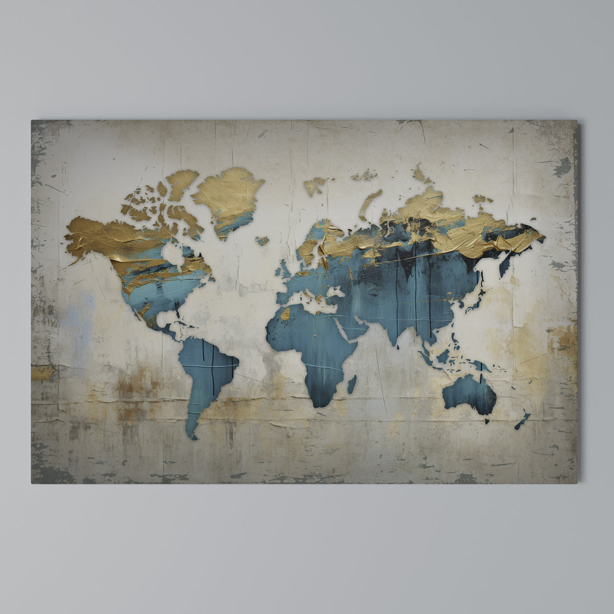 AZURE GILDED MAP Cuadro en lienzo horizontal