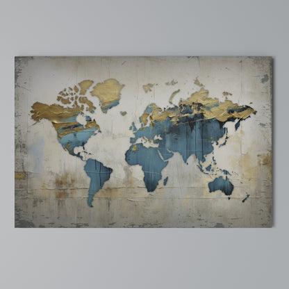AZURE GILDED MAP Cuadro en lienzo horizontal
