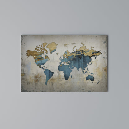 AZURE GILDED MAP Cuadro en lienzo horizontal